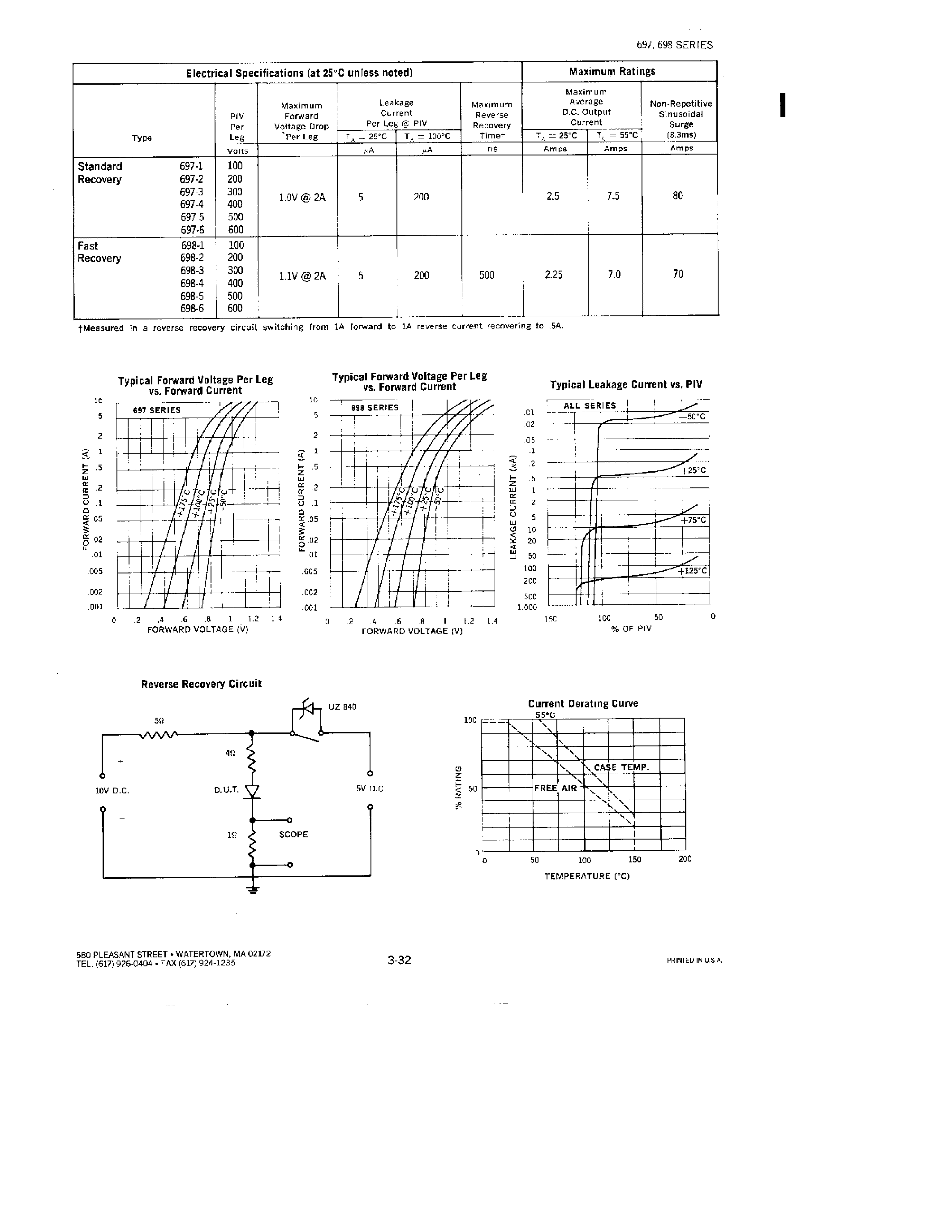 Datasheet 698-5 - RECTIFIERS ASSEMBLIES SINGLE PHASE BRIDGES/ 7.5 AMP/ STANDARD AND FAST RECOVERY page 2