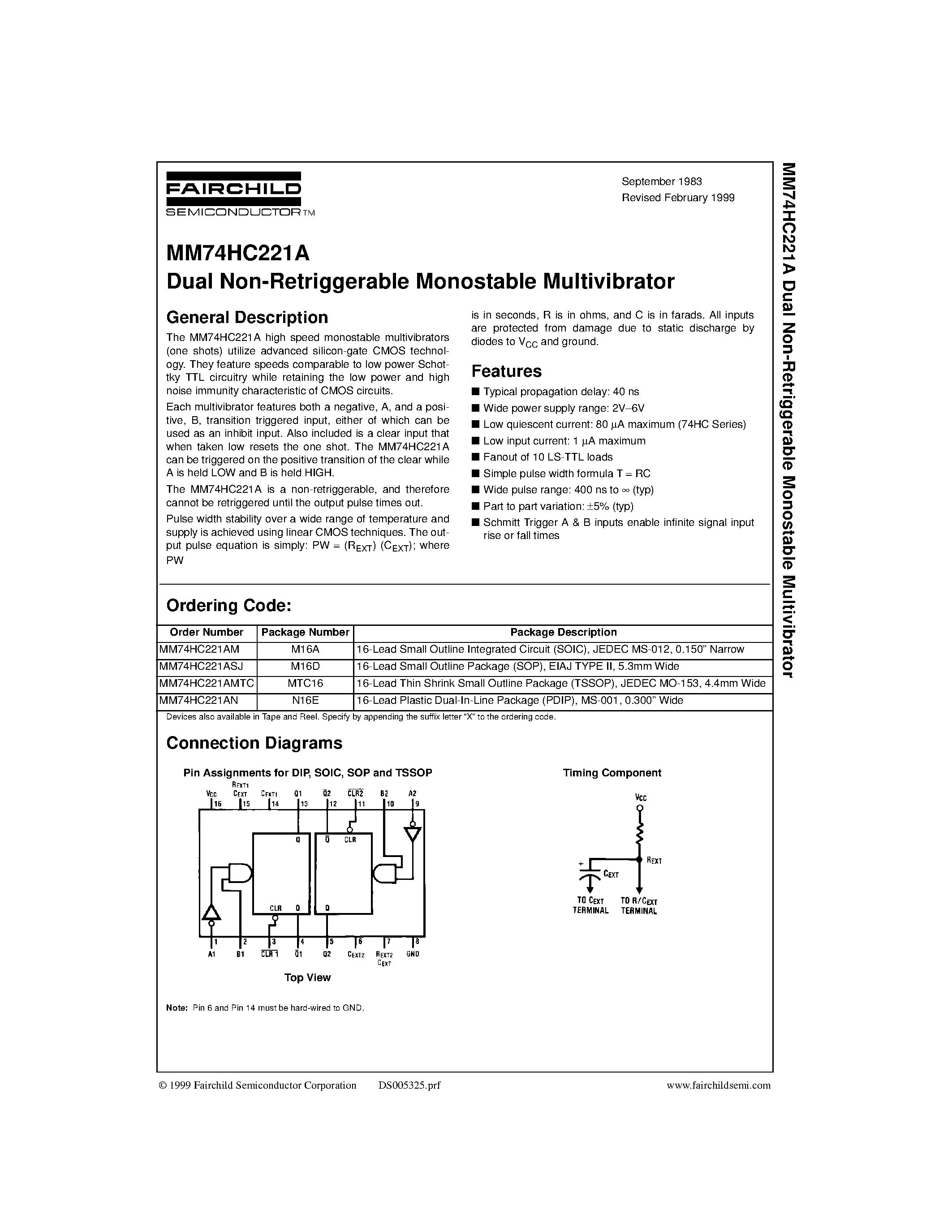 Datasheet 74221 - Dual Non-Retriggerable Monostable Multivibrator page 1