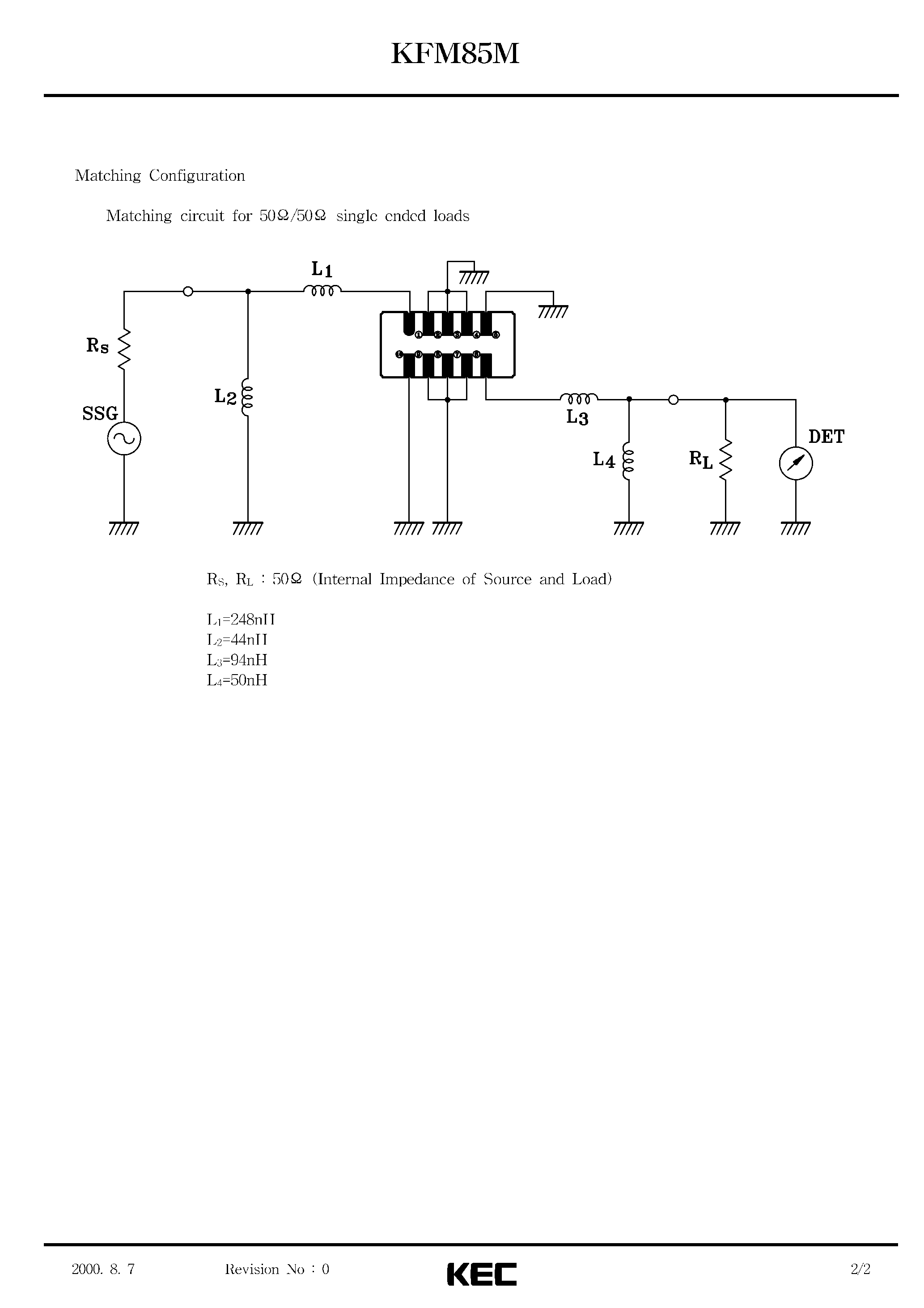 Datasheet KFM85M - SPECIFICATIONS FOR SAW FILTER(BAND PASS FILTERS FOR CDMA IF STAGE) page 2