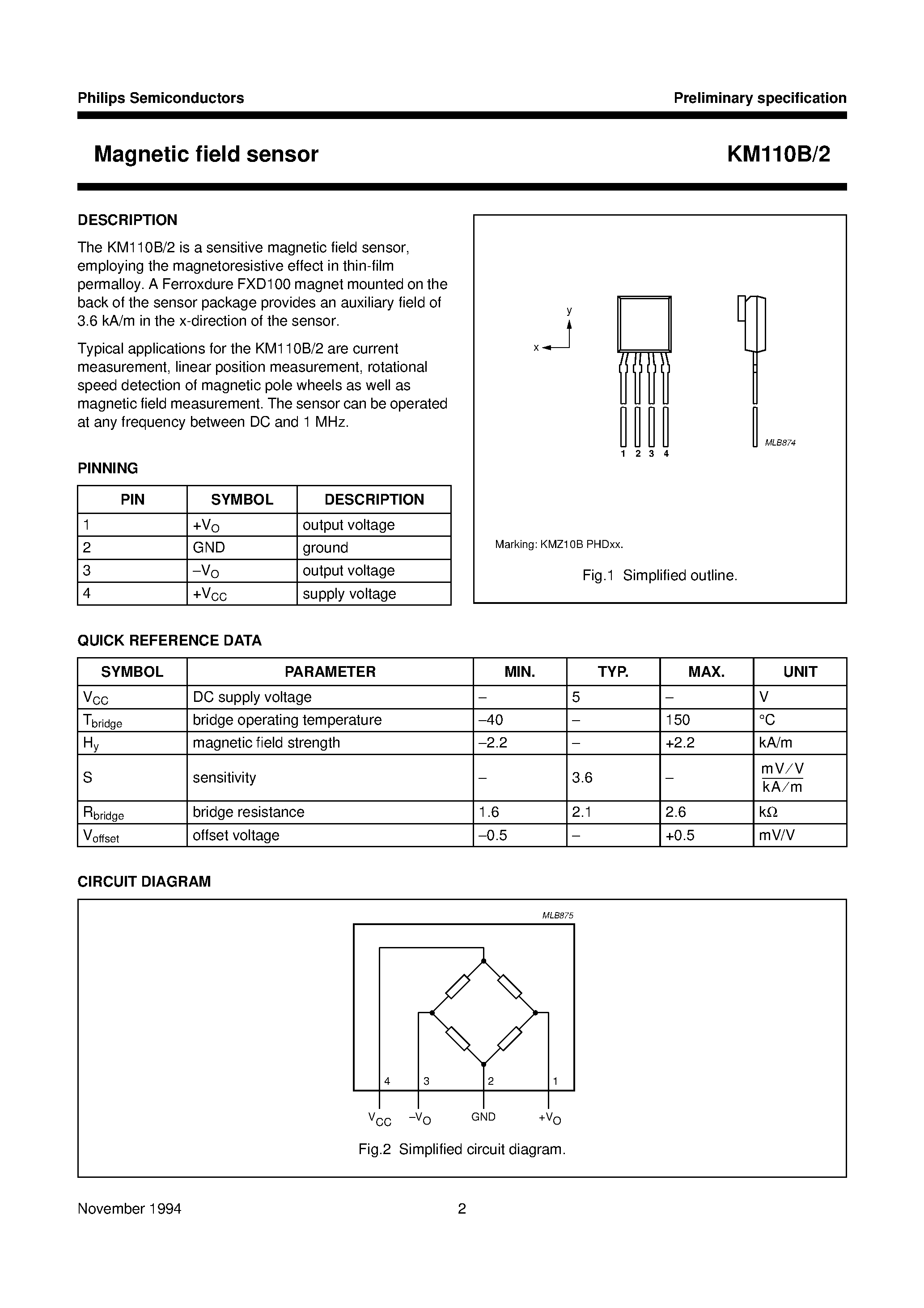 Datasheet KM110B - Magnetic field sensor page 2