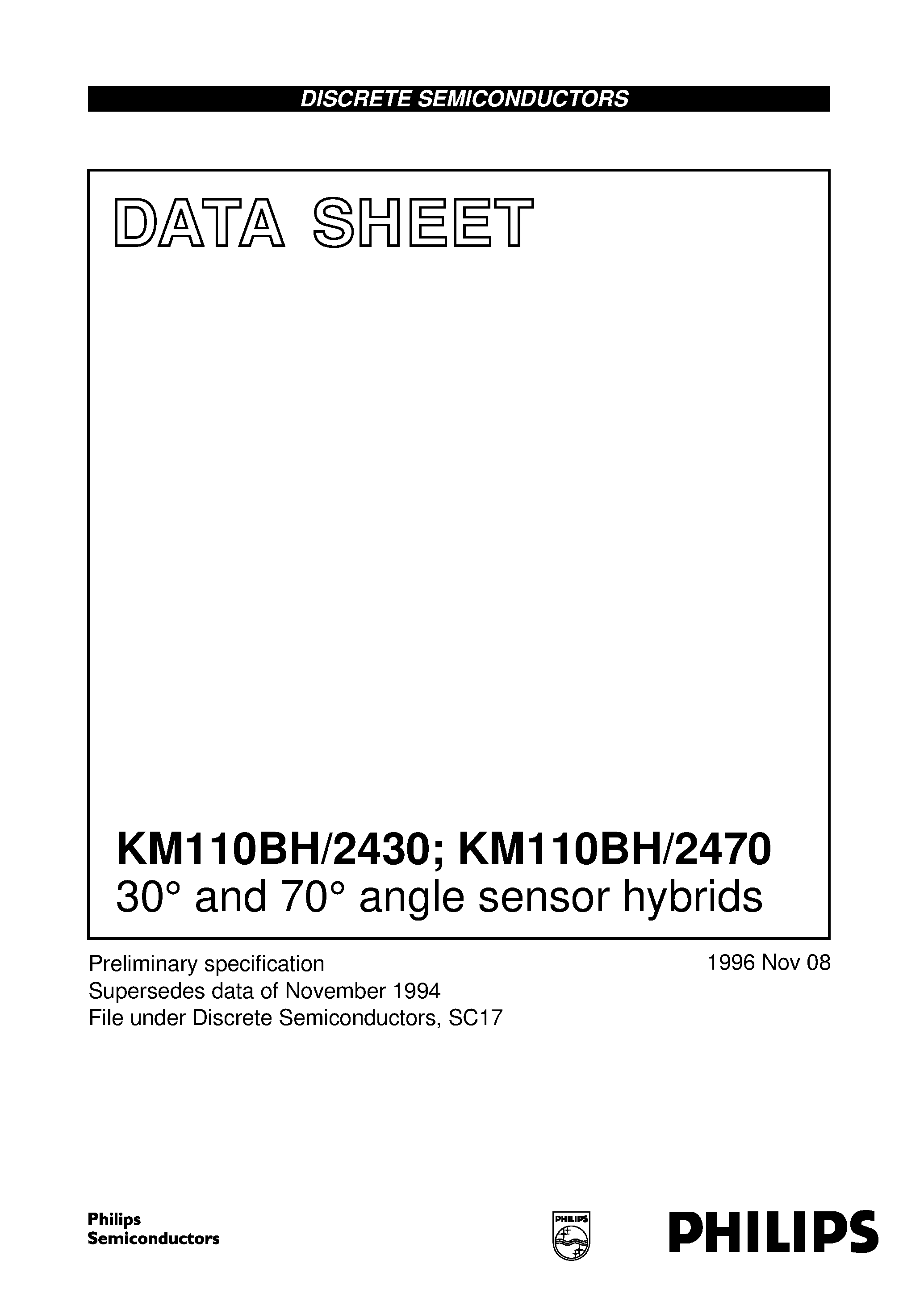 Даташит KM110BH - 30 and 70 angle sensor hybrids страница 1