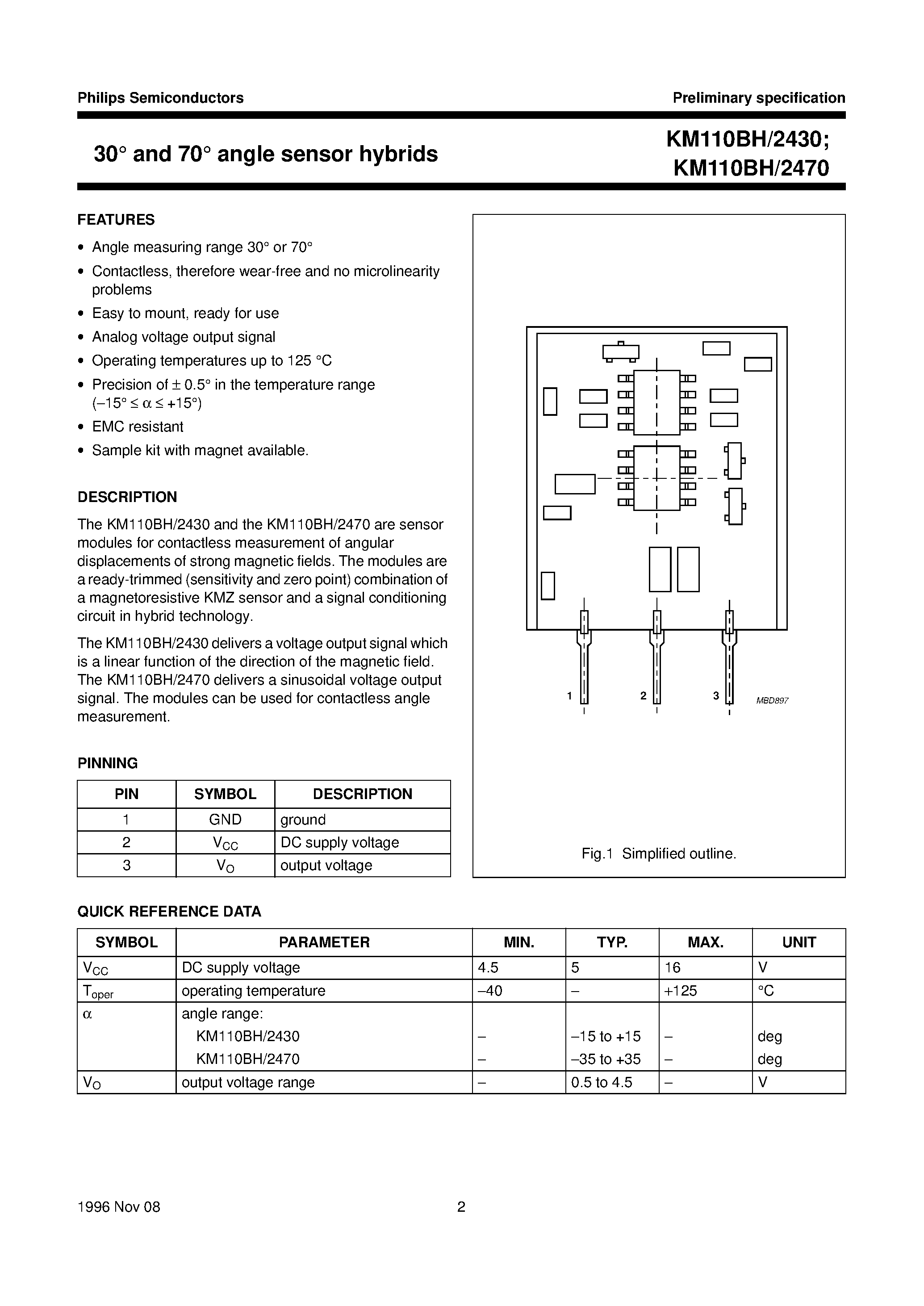 Datasheet KM110BH - 30 and 70 angle sensor hybrids page 2