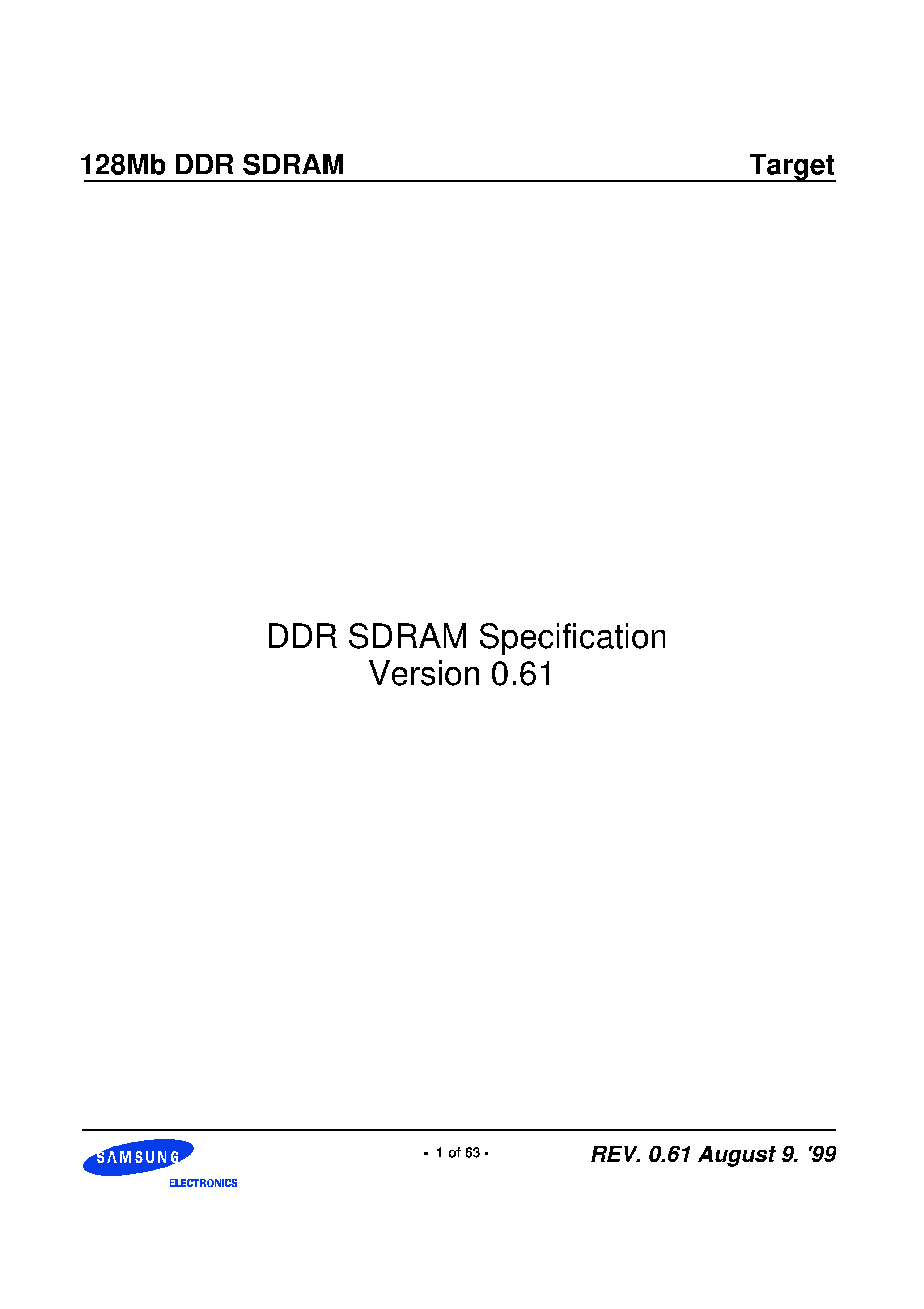 Даташит KM416L8031BT-G(F)0 - DDR SDRAM Specification Version 0.61 страница 1