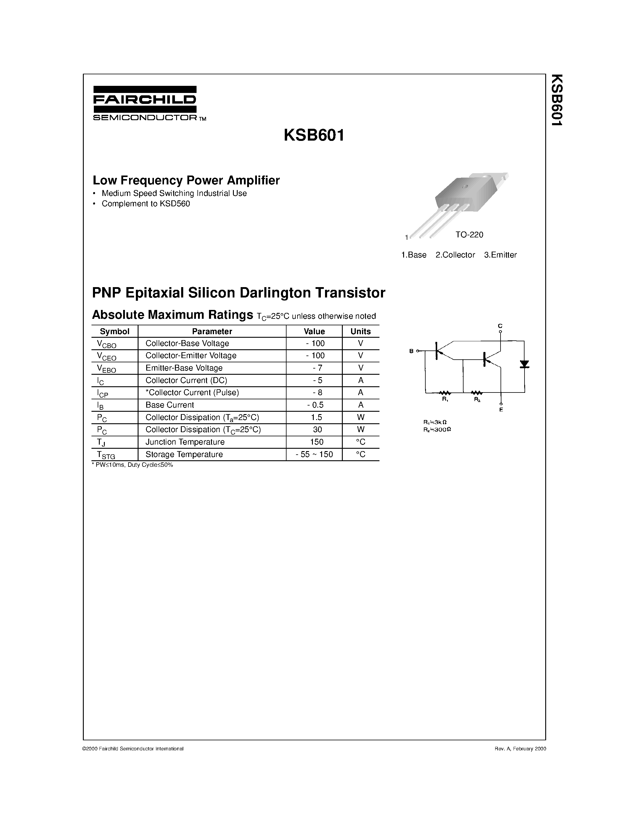Datasheet KSB601 - Low Frequency Power Amplifier page 1