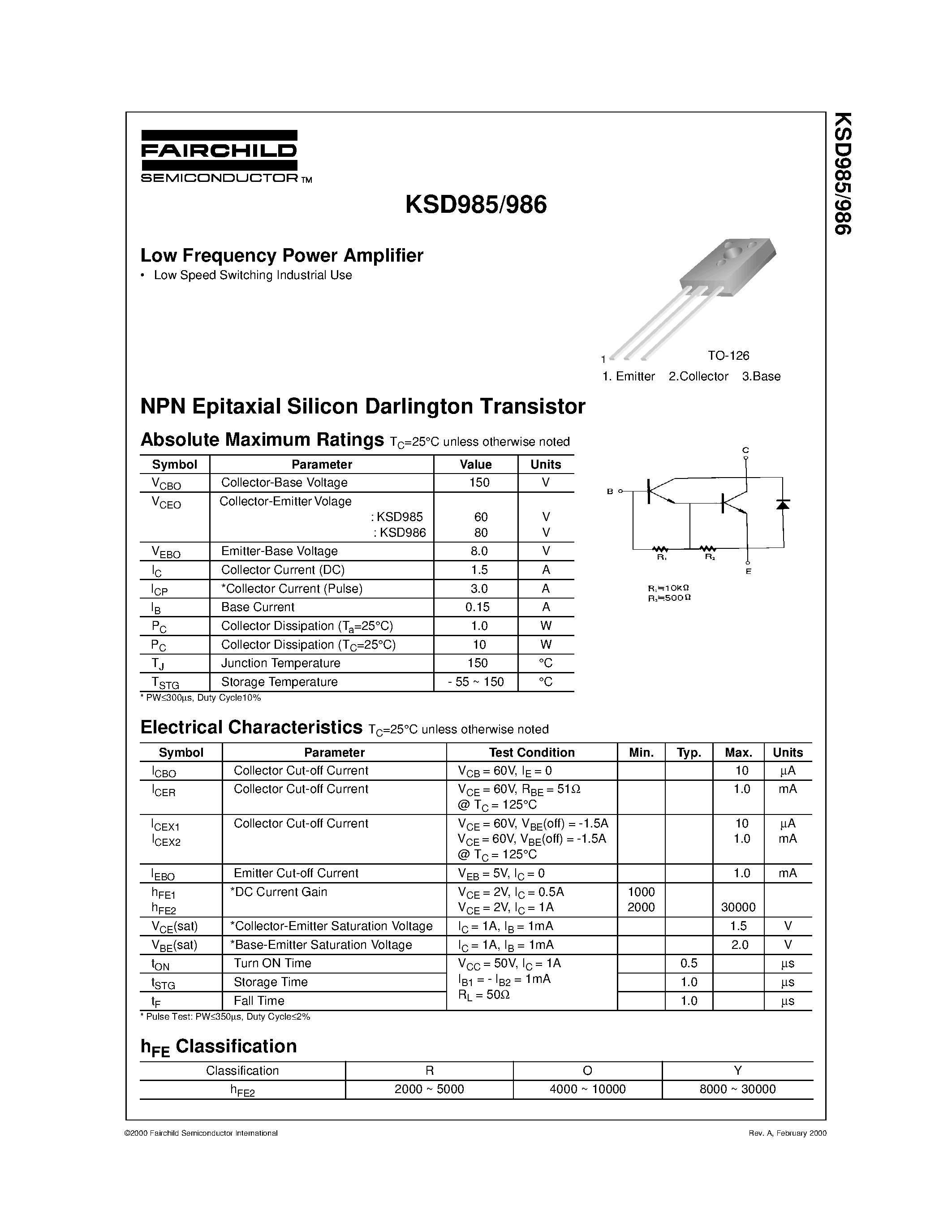 Datasheet KSD985 - Audio Frequency Power Amplifier page 1