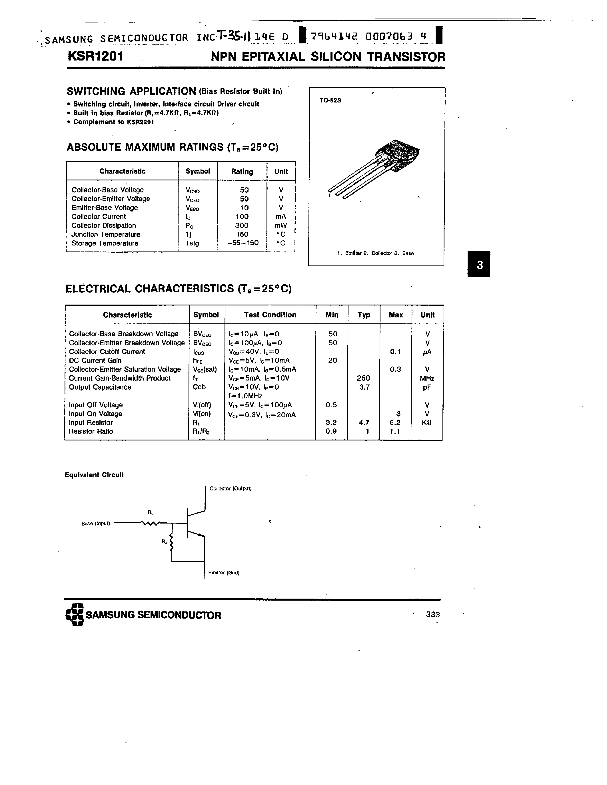 Datasheet KSR1201 - NPN (SWITCHING APPLICATION) page 1