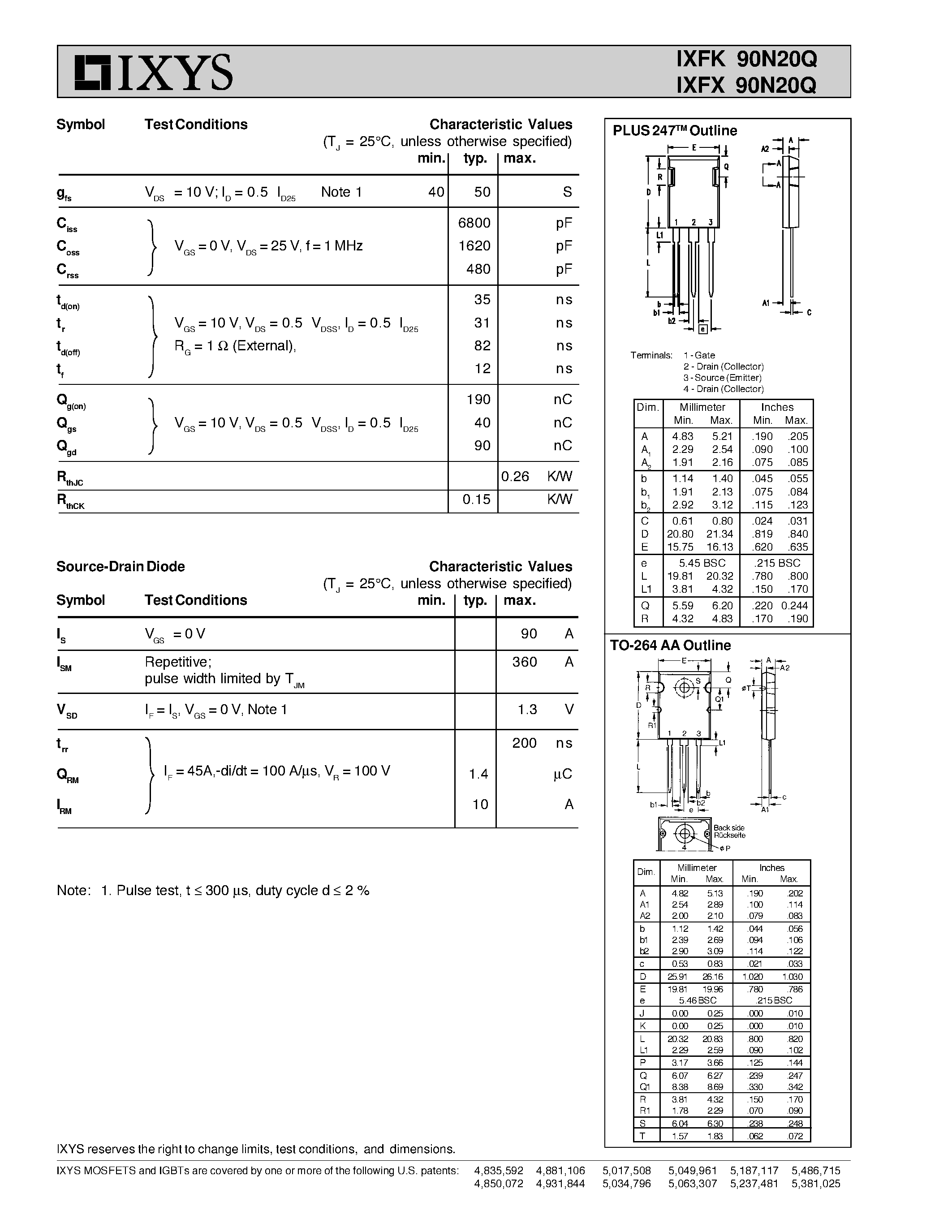 Даташит IXFX90N20Q - HiPerFETTM Power MOSFETs Q-CLASS страница 2