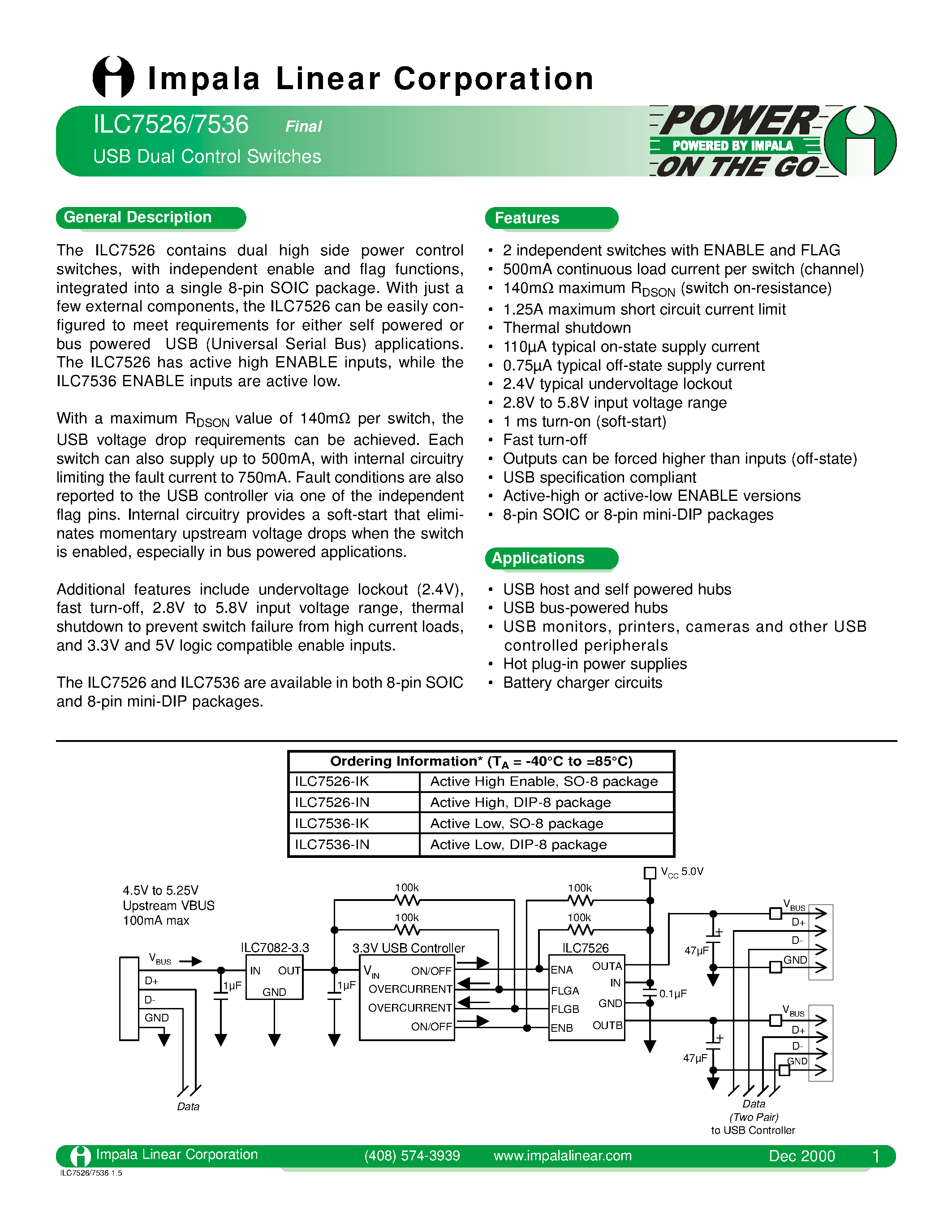Datasheet ILC7526 - USB DUAL POWER CONTROL SWITCHES page 1