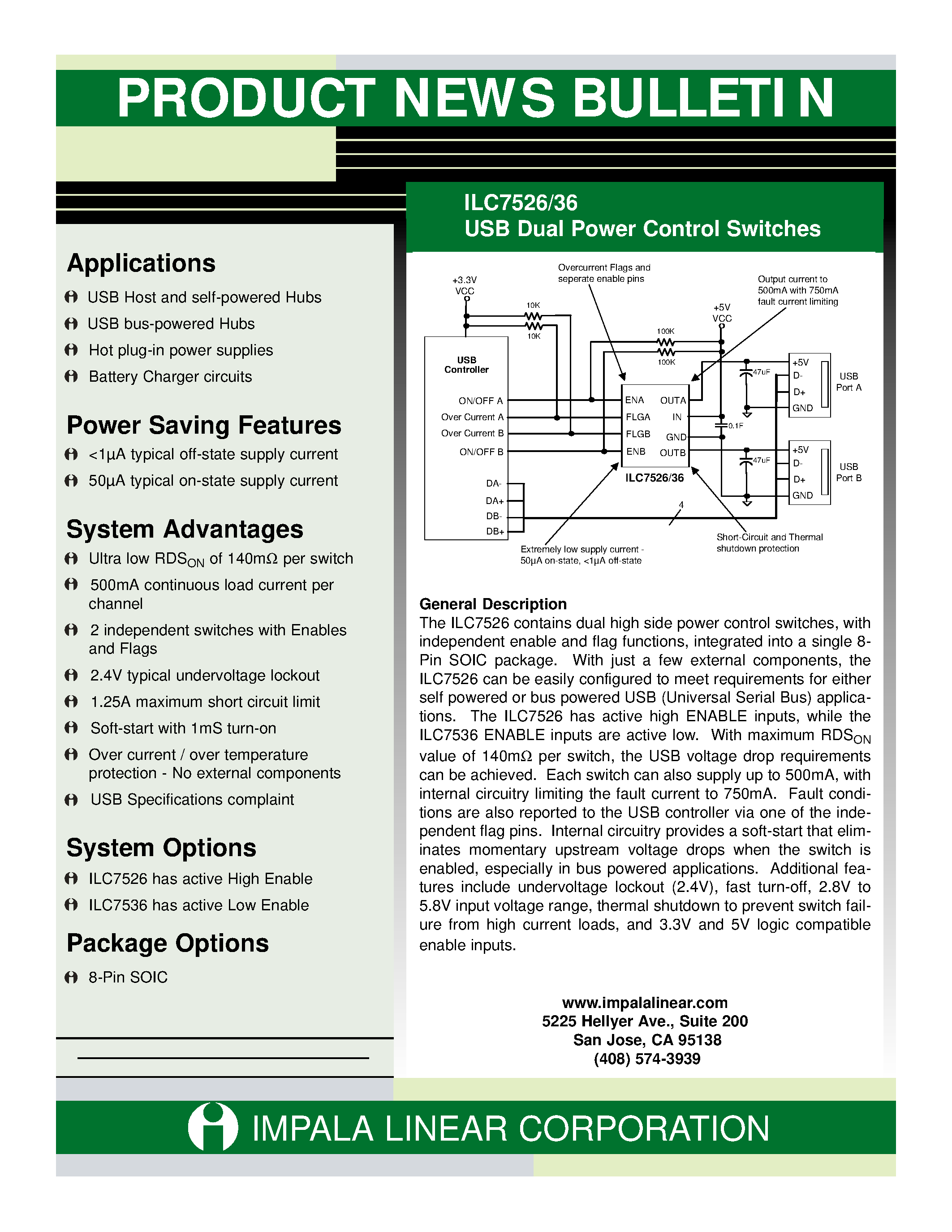 Даташит ILC7536 - USB DUAL POWER CONTROL SWITCHES страница 1