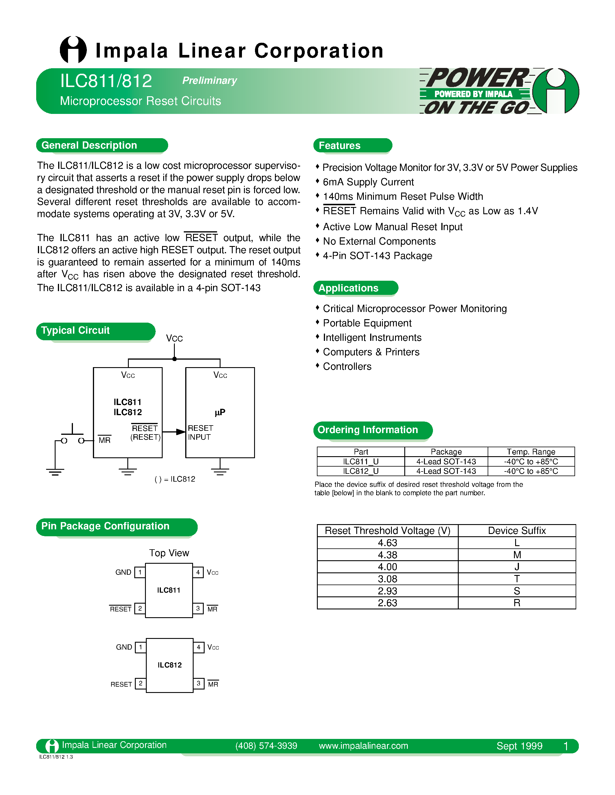 Datasheet ILC811 - MICROPROCESSOR RESET CIRCUITS page 1