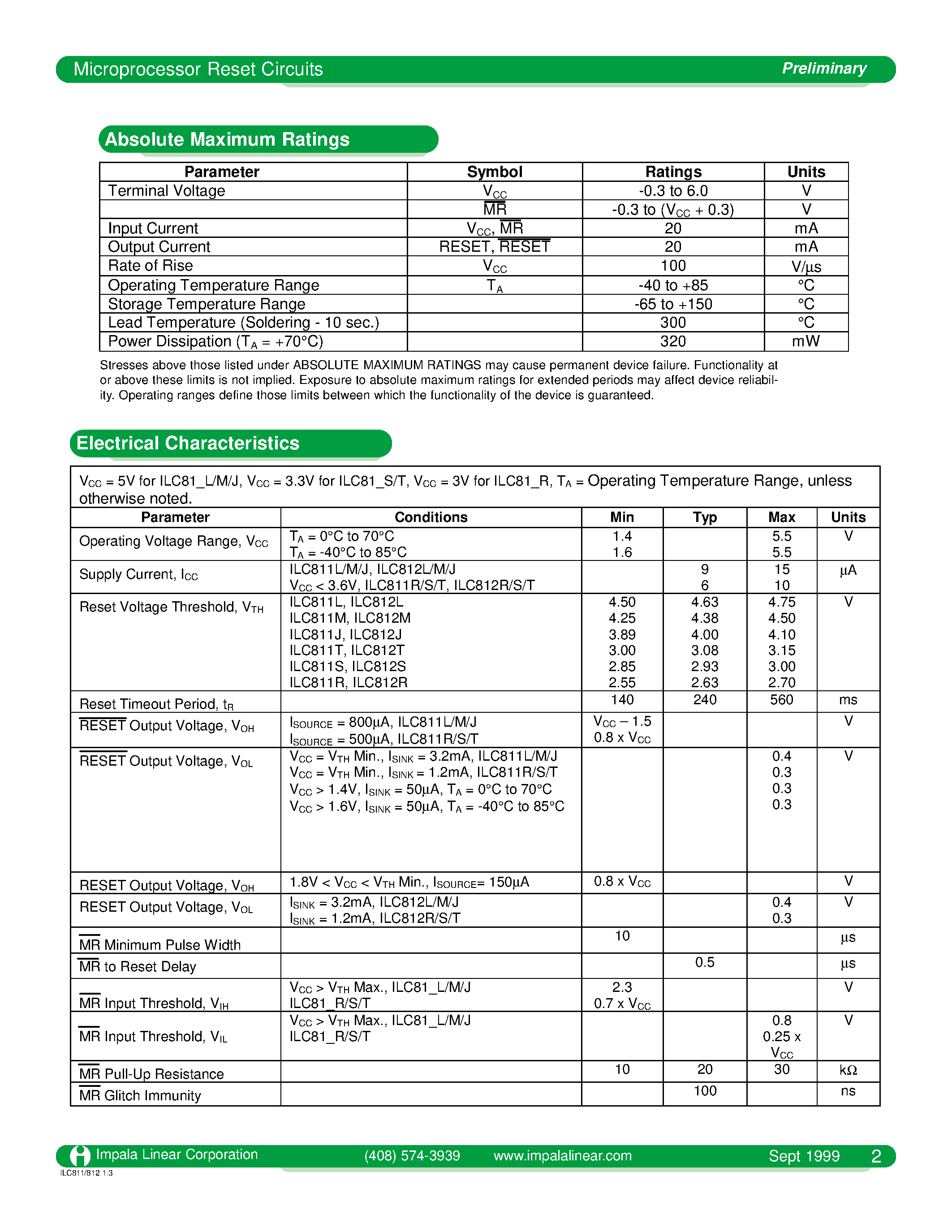 Datasheet ILC811 - MICROPROCESSOR RESET CIRCUITS page 2