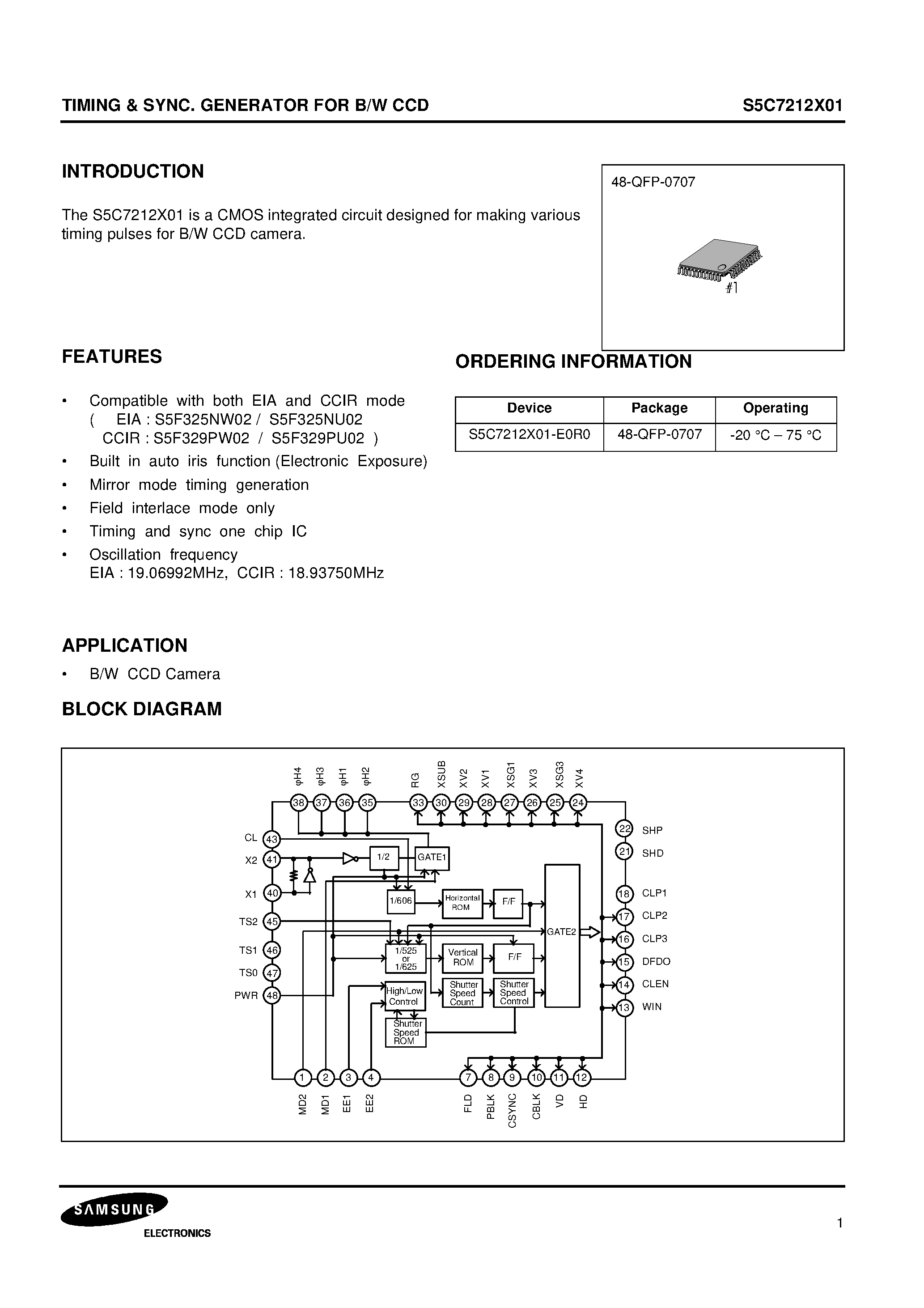 Datasheet S5C7212X01 - TIMING & SYNC. GENERATOR FOR B/W CCD page 1