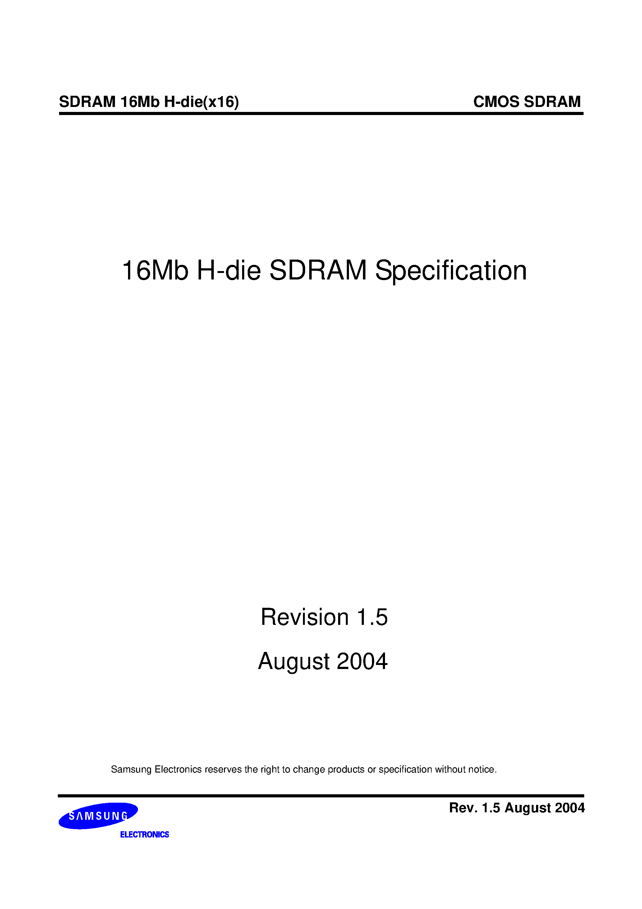 Даташит K4S161622H-TC60 - 16Mb H-die SDRAM Specification страница 1