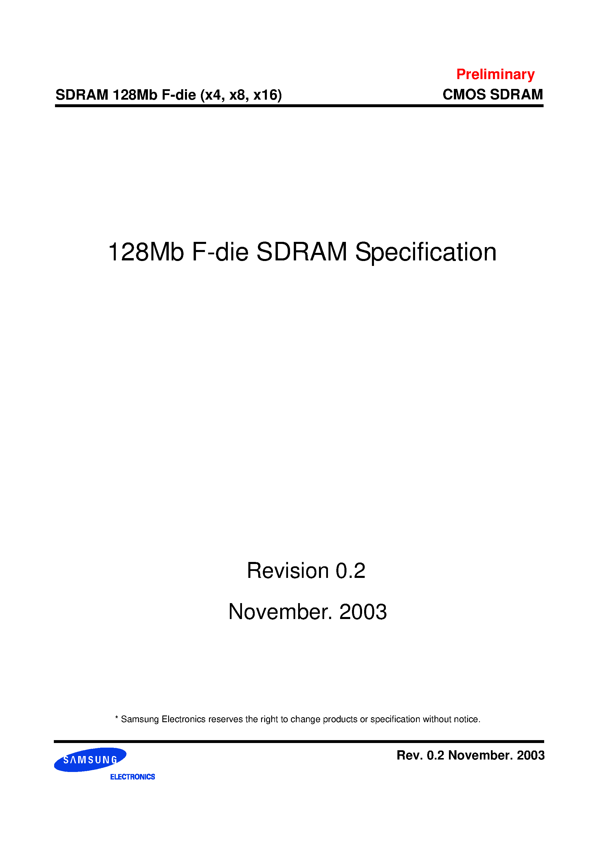 Даташит K4S280432F-TC75 - 128Mb F-die SDRAM Specification страница 1