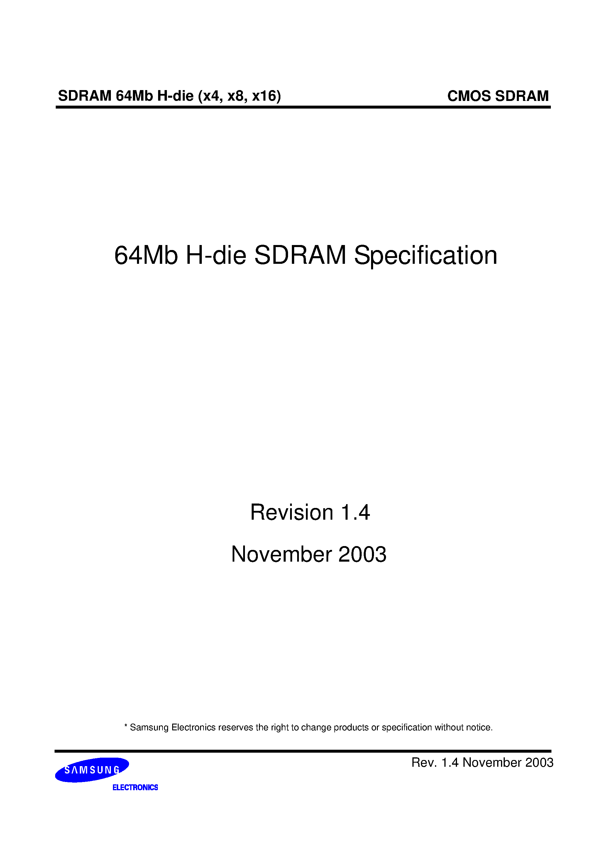 Даташит K4S640432H-TL75 - 64Mb H-die SDRAM Specification страница 1