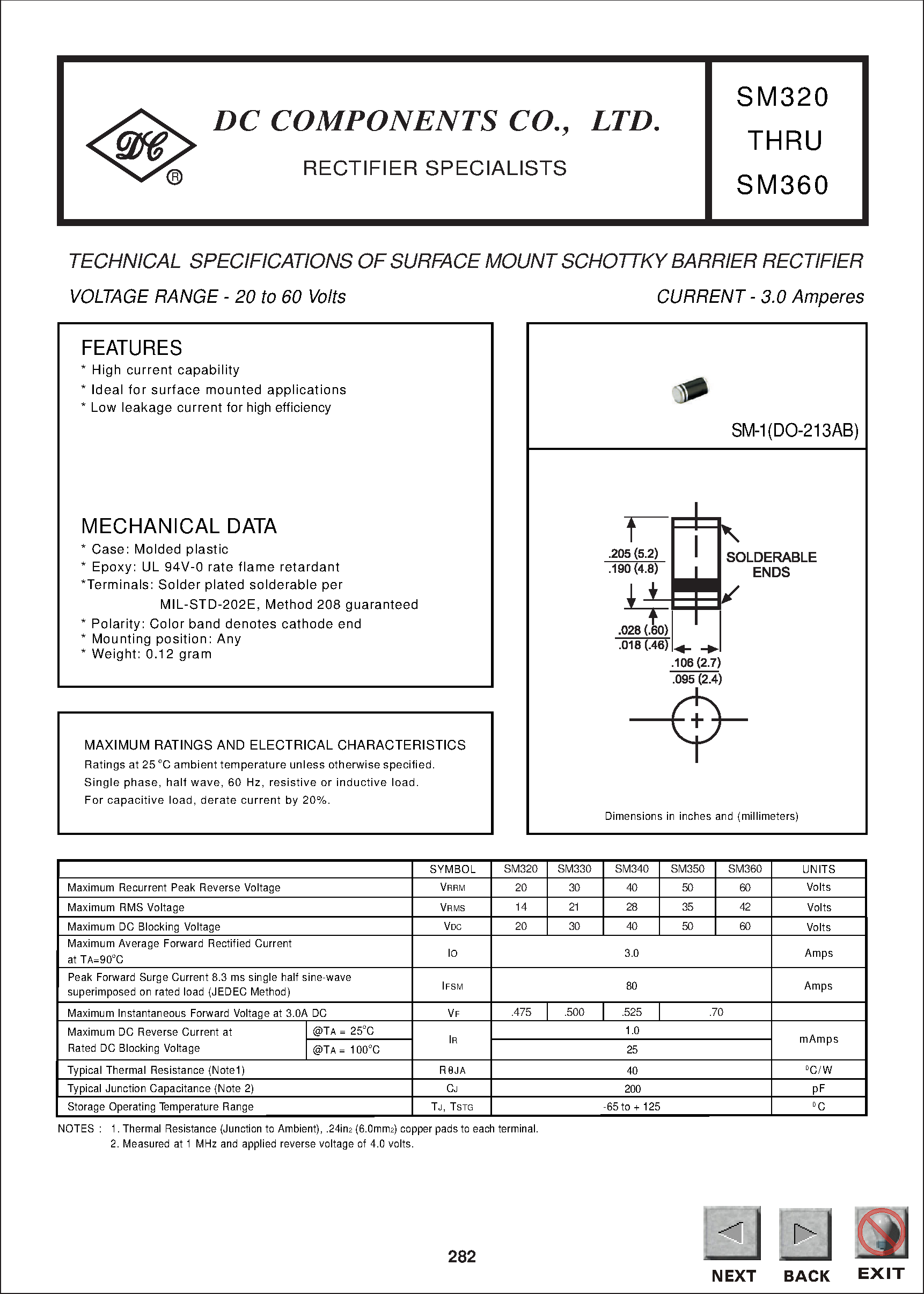 Datasheet SM360 - TECHNICAL SPECIFICATIONS OF SURFACE MOUNT SCHOTTKY BARRIER RECTIFIER page 1
