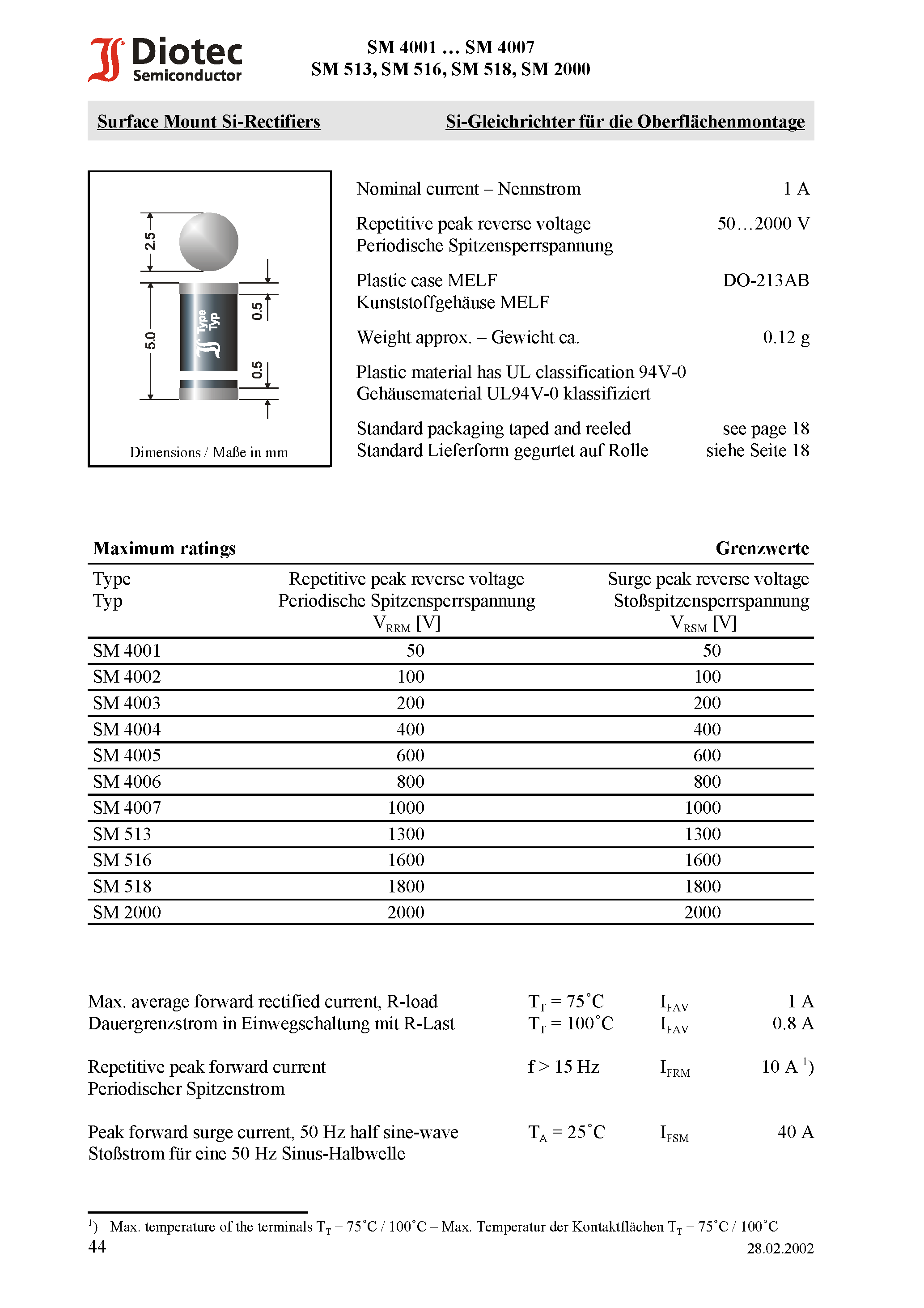 Даташит SM4001 - Surface Mount Si-Rectifiers страница 1