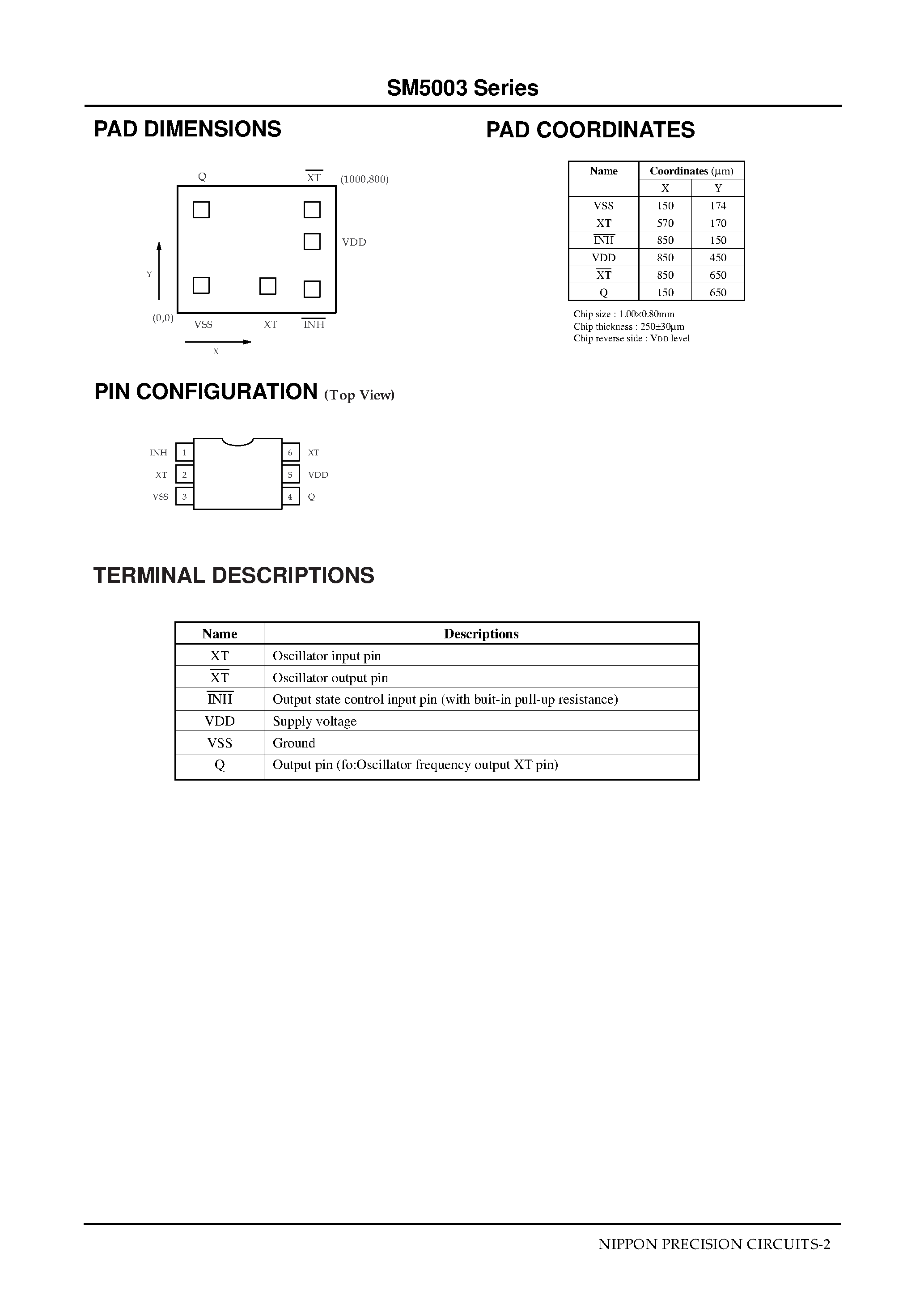 Datasheet SM5003 - Quartz Crystal Oscillator IC page 2
