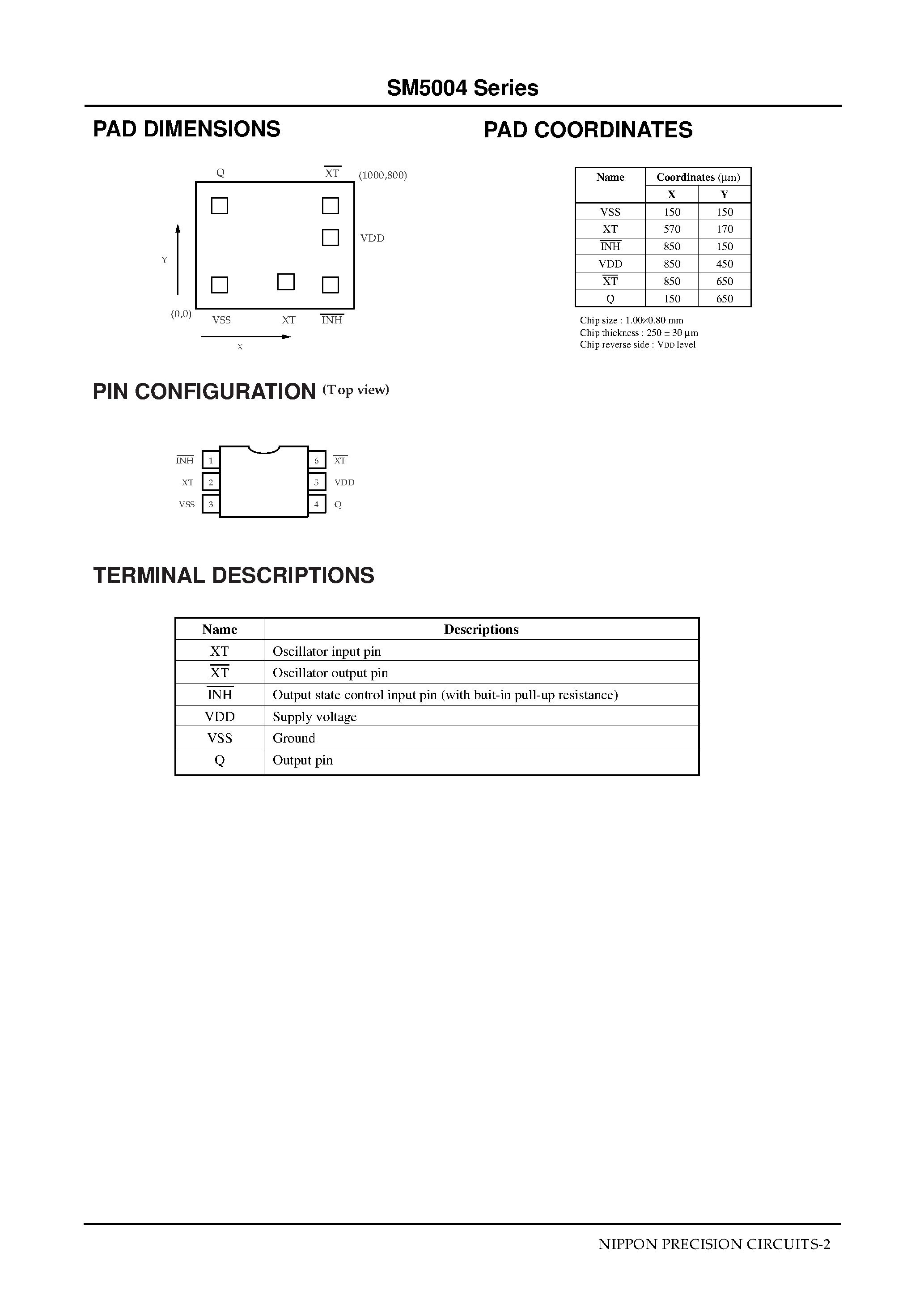 Даташит SM5004 - Quartz Crystal Oscillator IC страница 2
