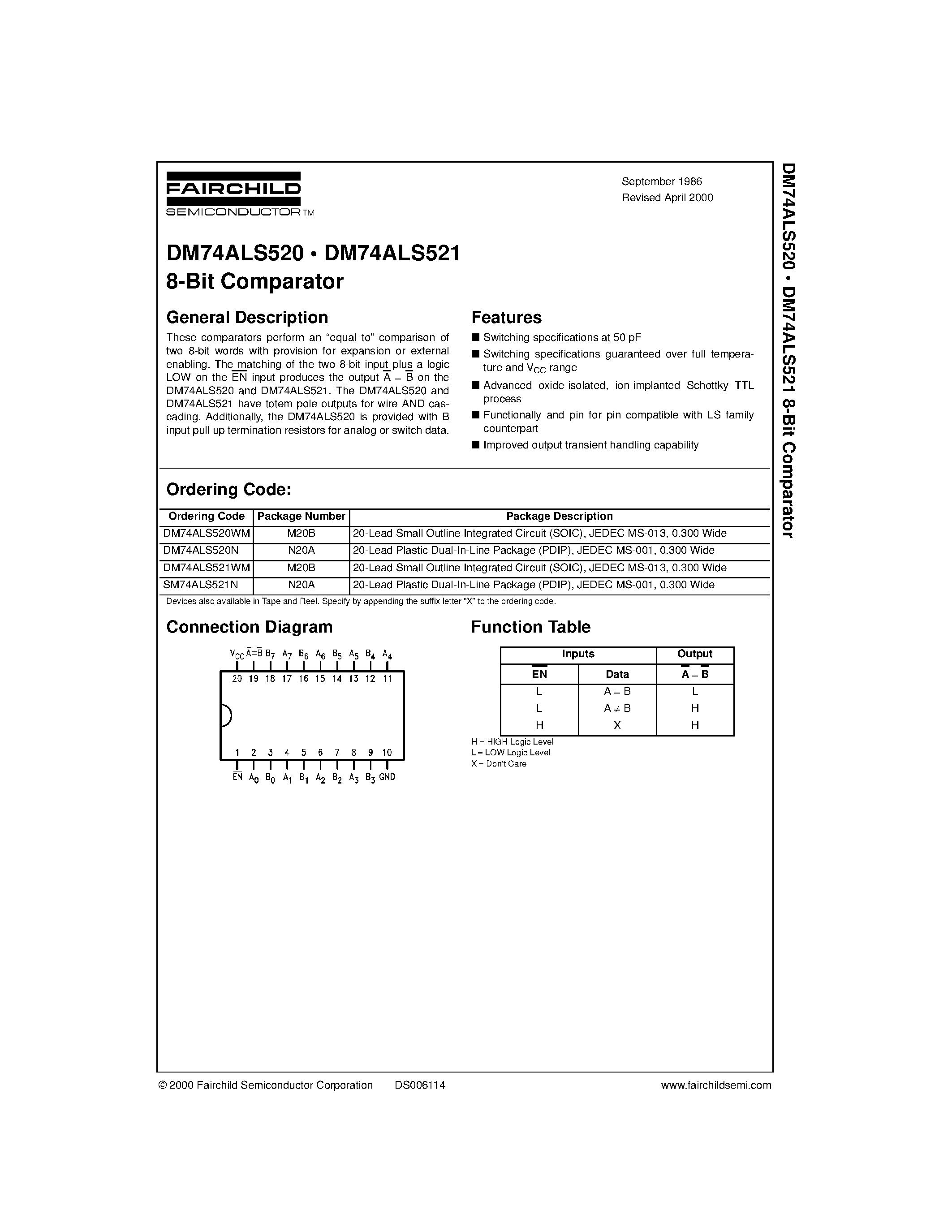 Datasheet SM74ALS521N - 8-Bit Comparator page 1