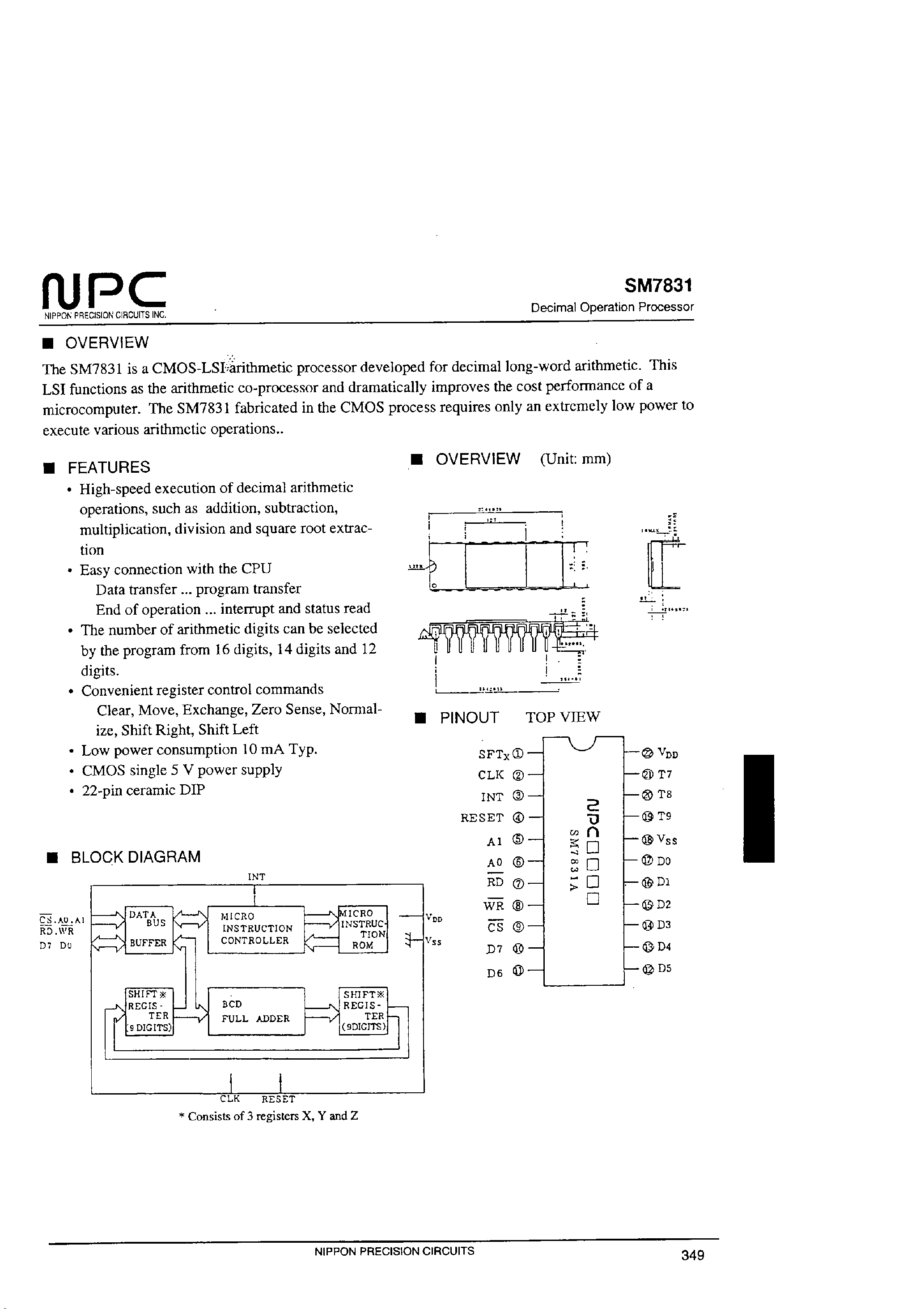 Datasheet SM7831 - Decimal Operation Pfocessor page 1