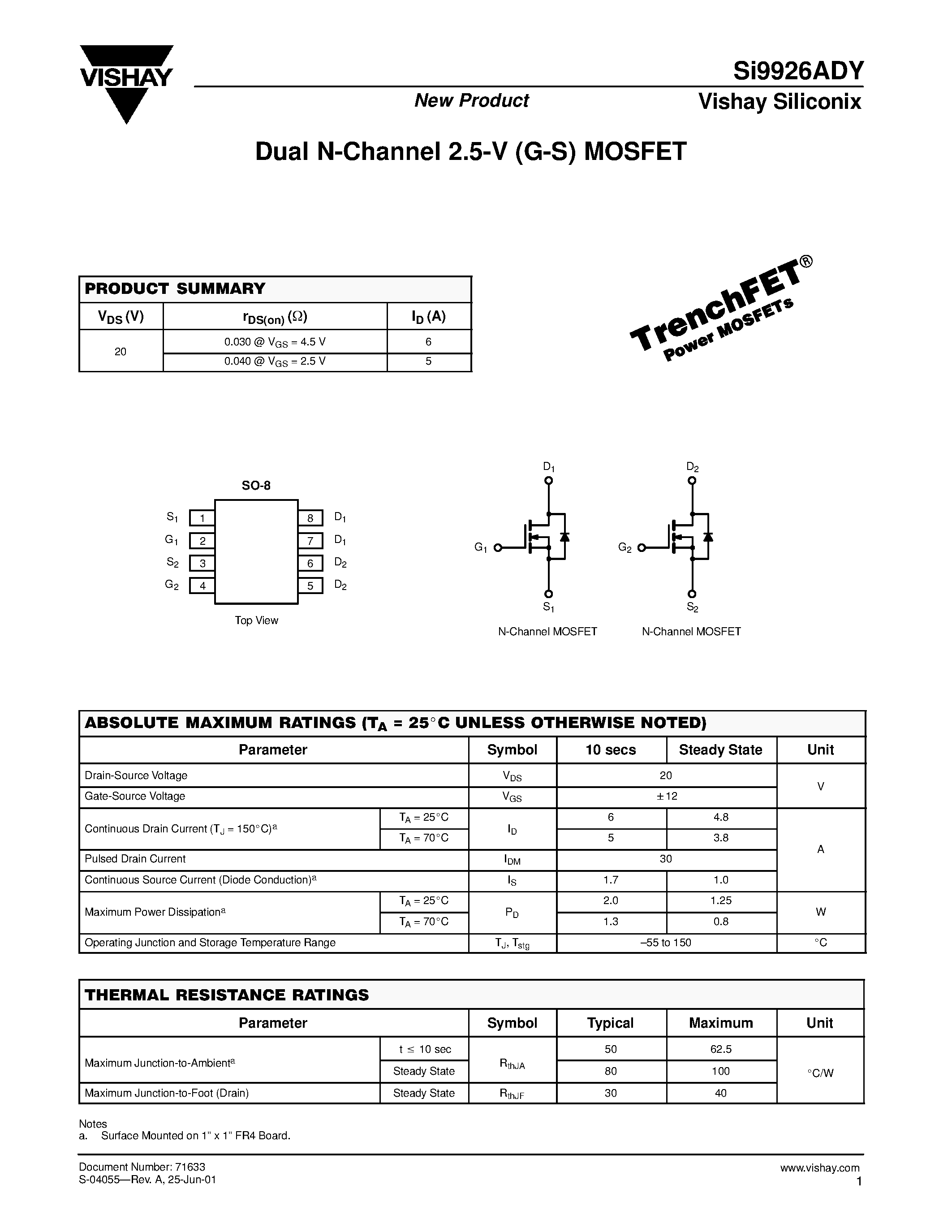 Datasheet SI9926ADY - Dual N-Channel 2.5-V (G-S) MOSFET page 1