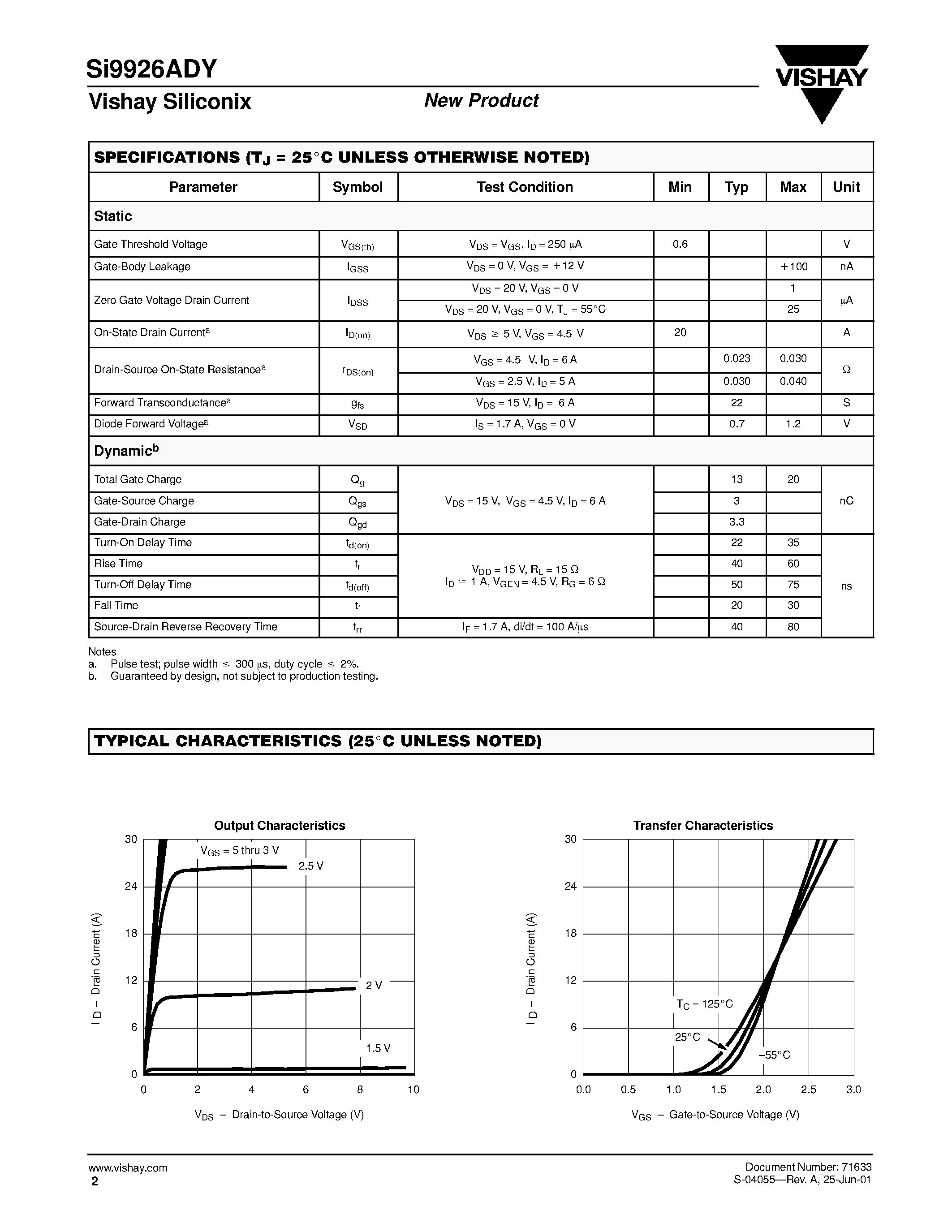 Datasheet SI9926ADY - Dual N-Channel 2.5-V (G-S) MOSFET page 2