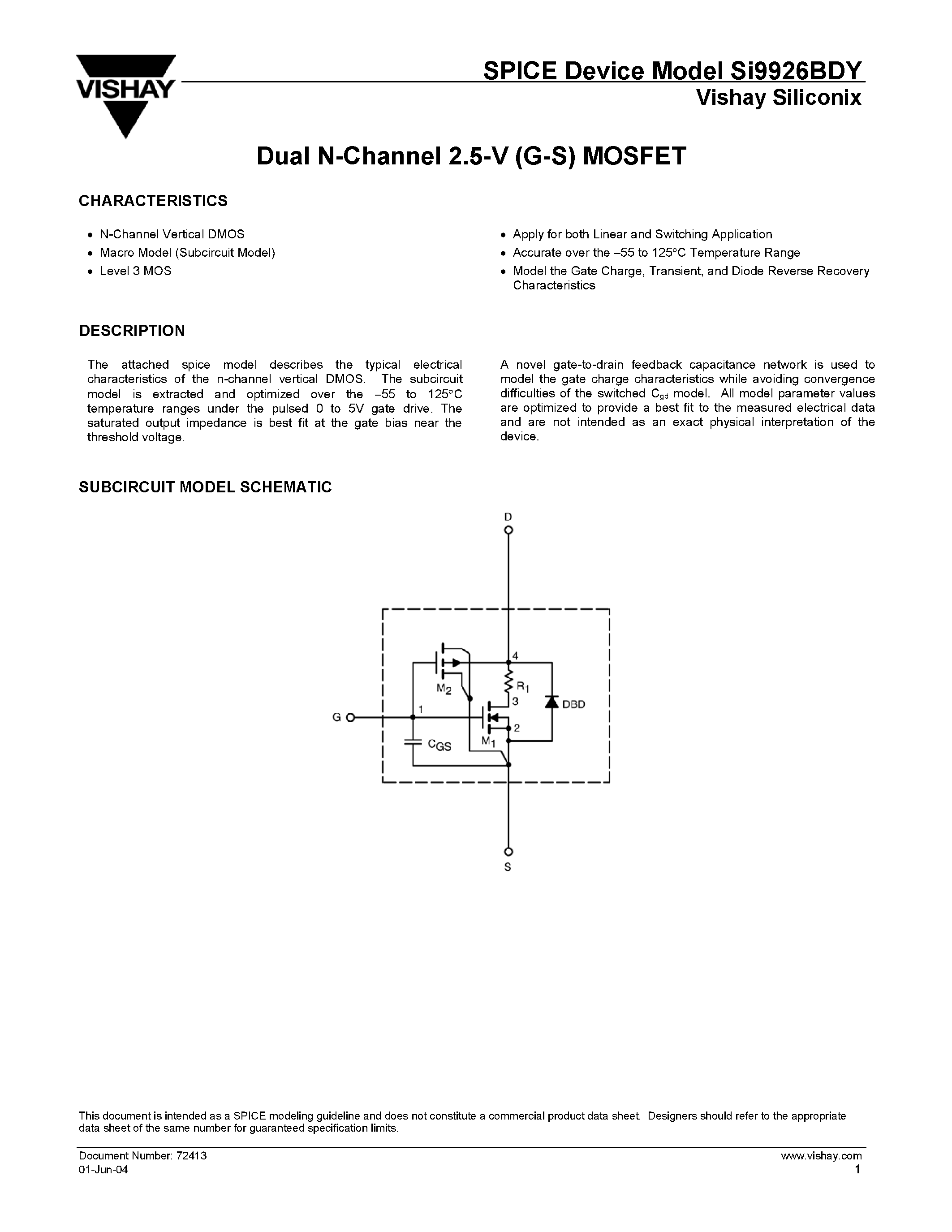 Datasheet SI9926BDY - Dual N-Channel 2.5-V (G-S) MOSFET page 1