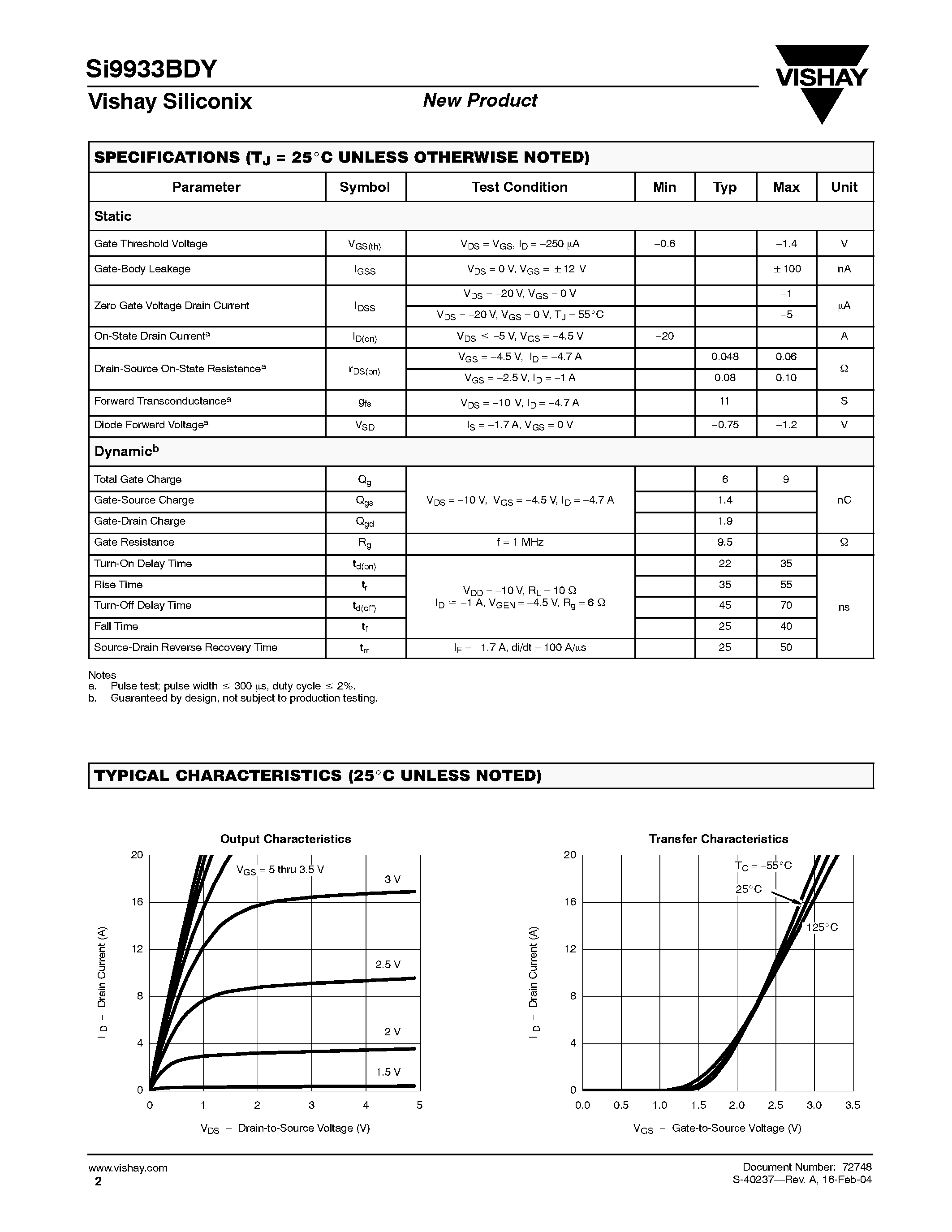 Datasheet SI9933BDY - Dual P-Channel 2.5-V (G-S) MOSFET page 2