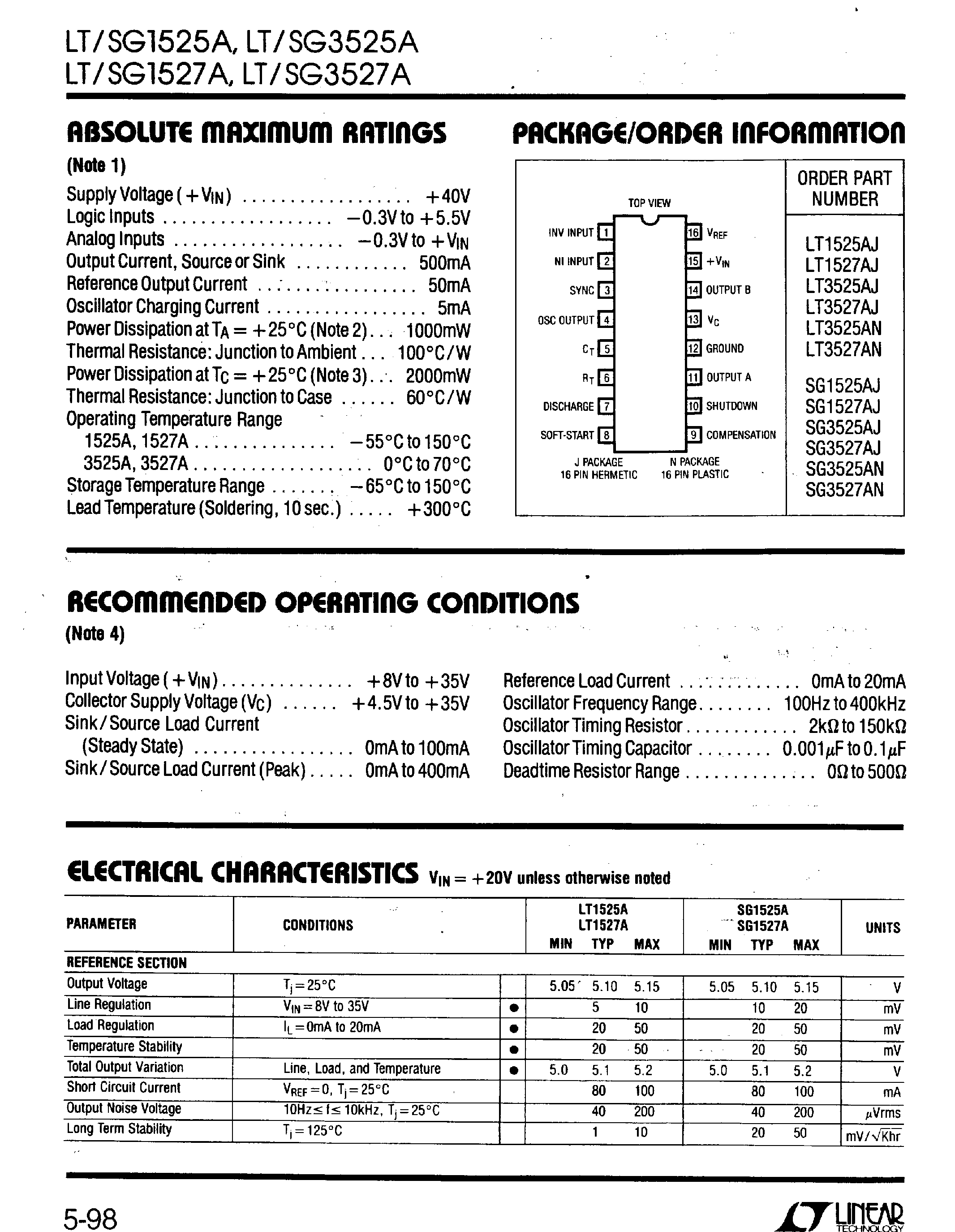Datasheet SG3525AN - Regulating Pulse Width Modulators page 2