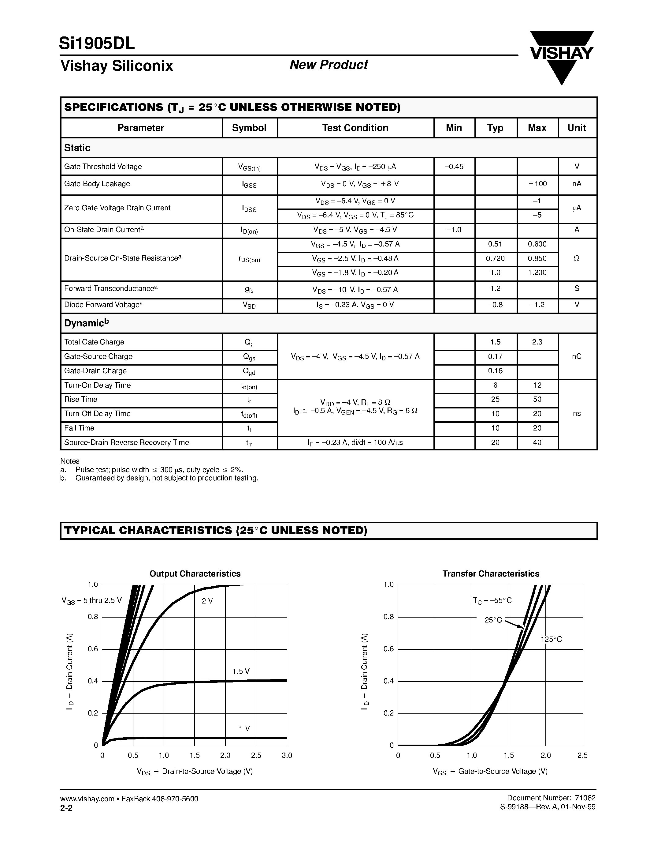 Datasheet SI1905DL - Dual P-Channel 1.8-V (G-S) MOSFET page 2