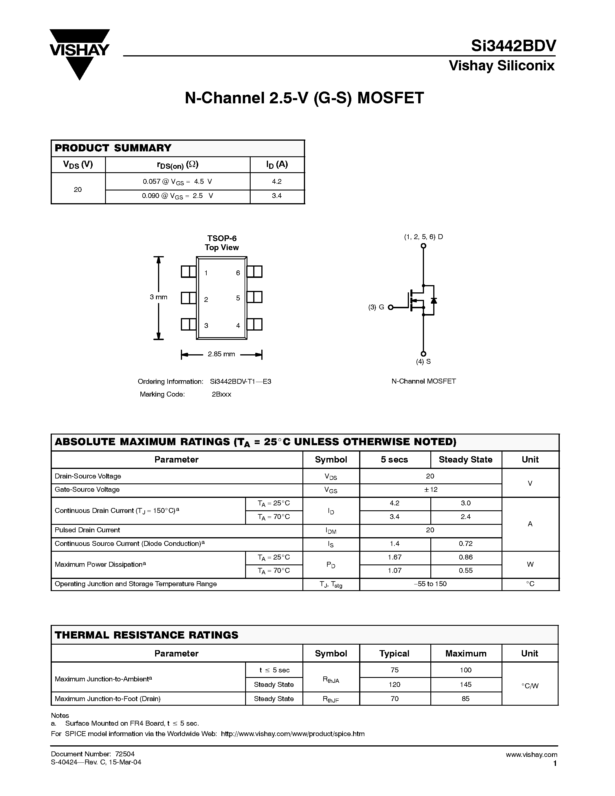 Datasheet SI3442BDV-T1-E3 - N-Channel 2.5-V (G-S) MOSFET page 1
