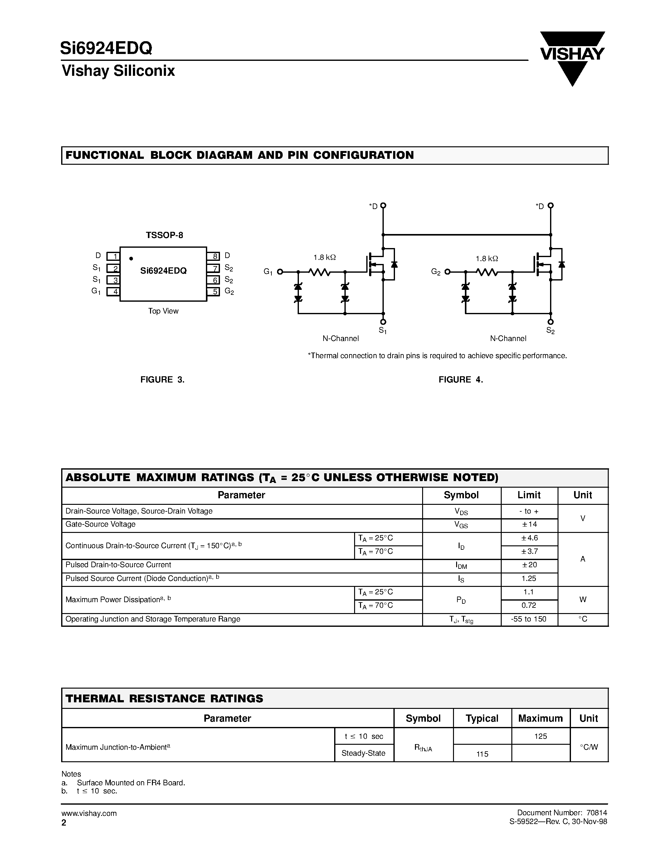 Datasheet SI6924EDQ - N-Channel 2.5-V (G-S) Battery Switch/ ESD Protection page 2