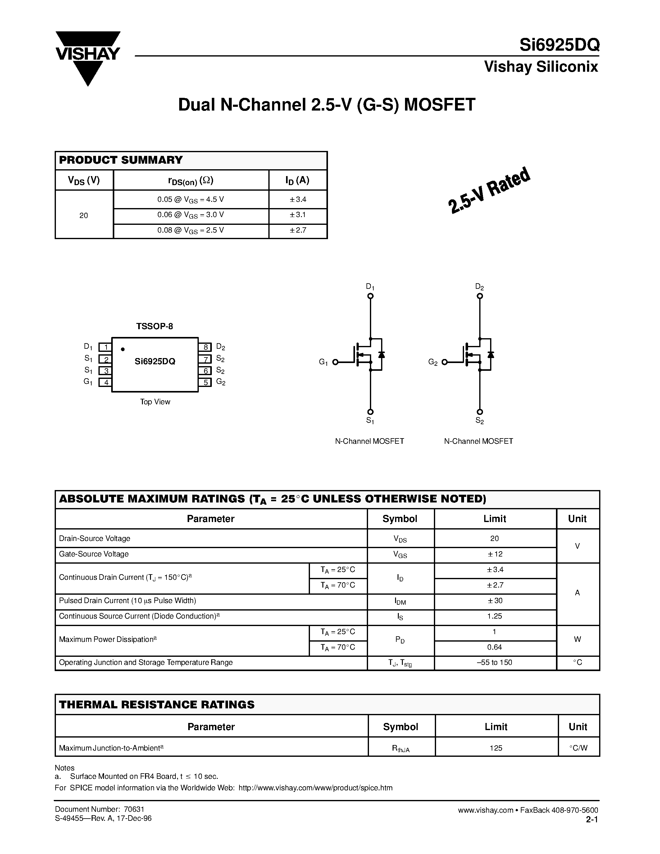 Даташит SI6925DQ - Dual N-Channel 2.5-V (G-S) MOSFET страница 1