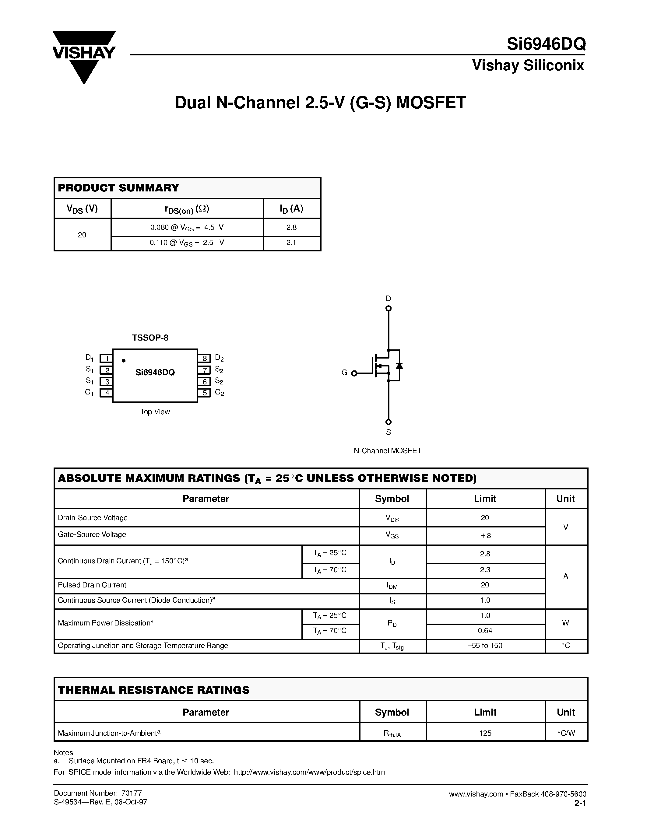 Datasheet SI6946DQ - Dual N-Channel 2.5-V (G-S) MOSFET page 1