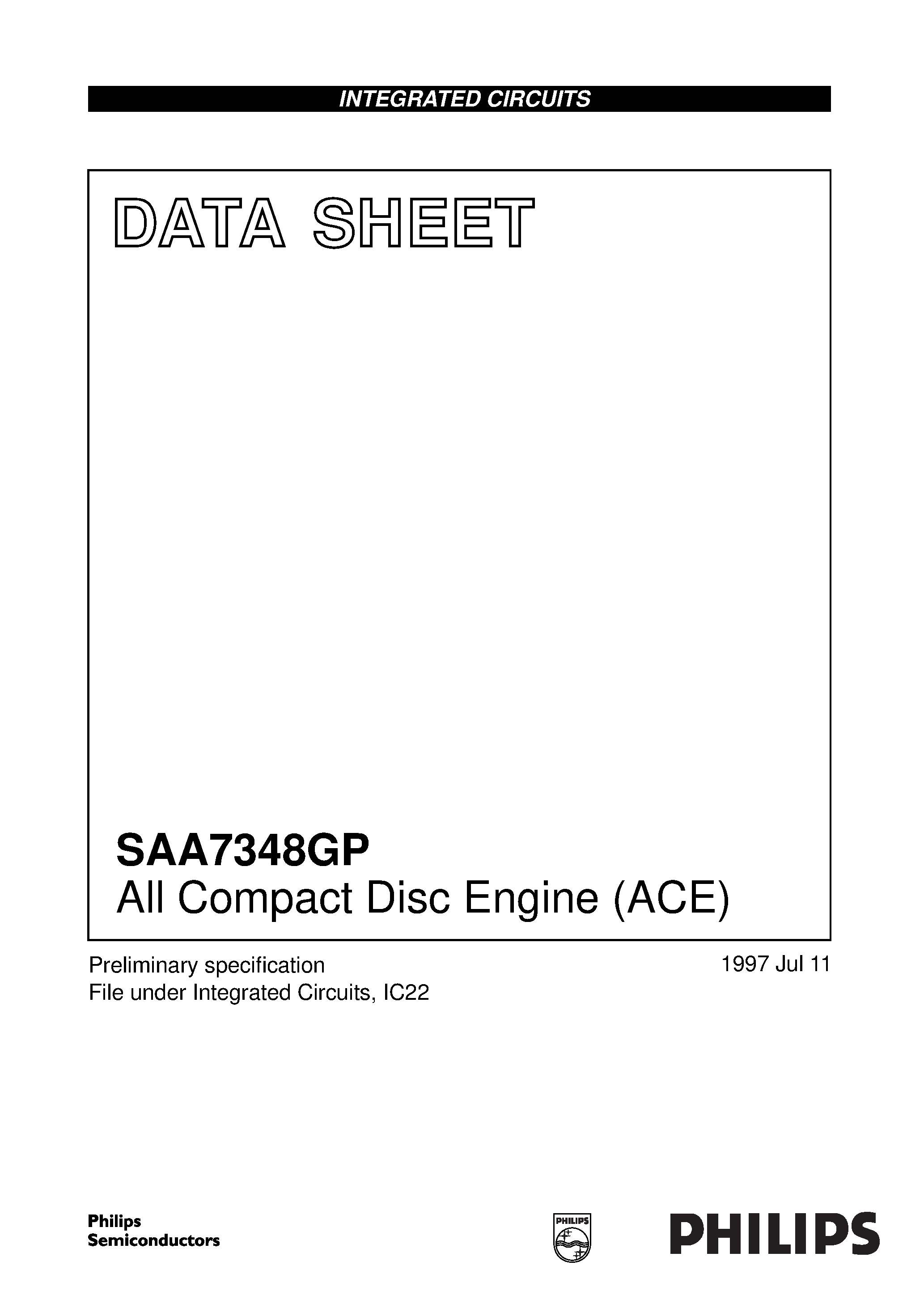 Datasheet SAA7348GP - All Compact Disc Engine ACE page 1