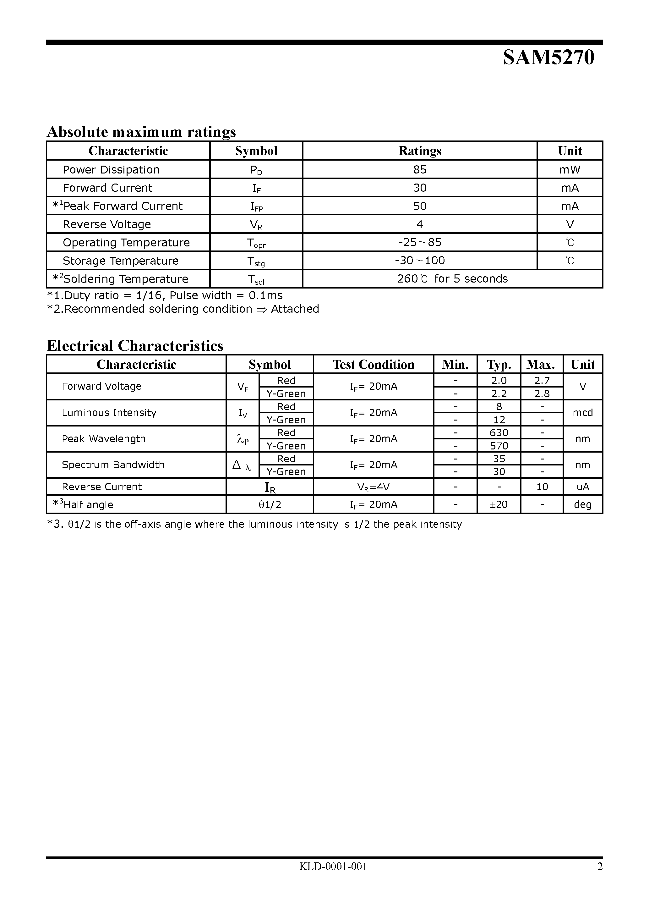 Datasheet SAM5270 - Dual Color LED Lamp page 2