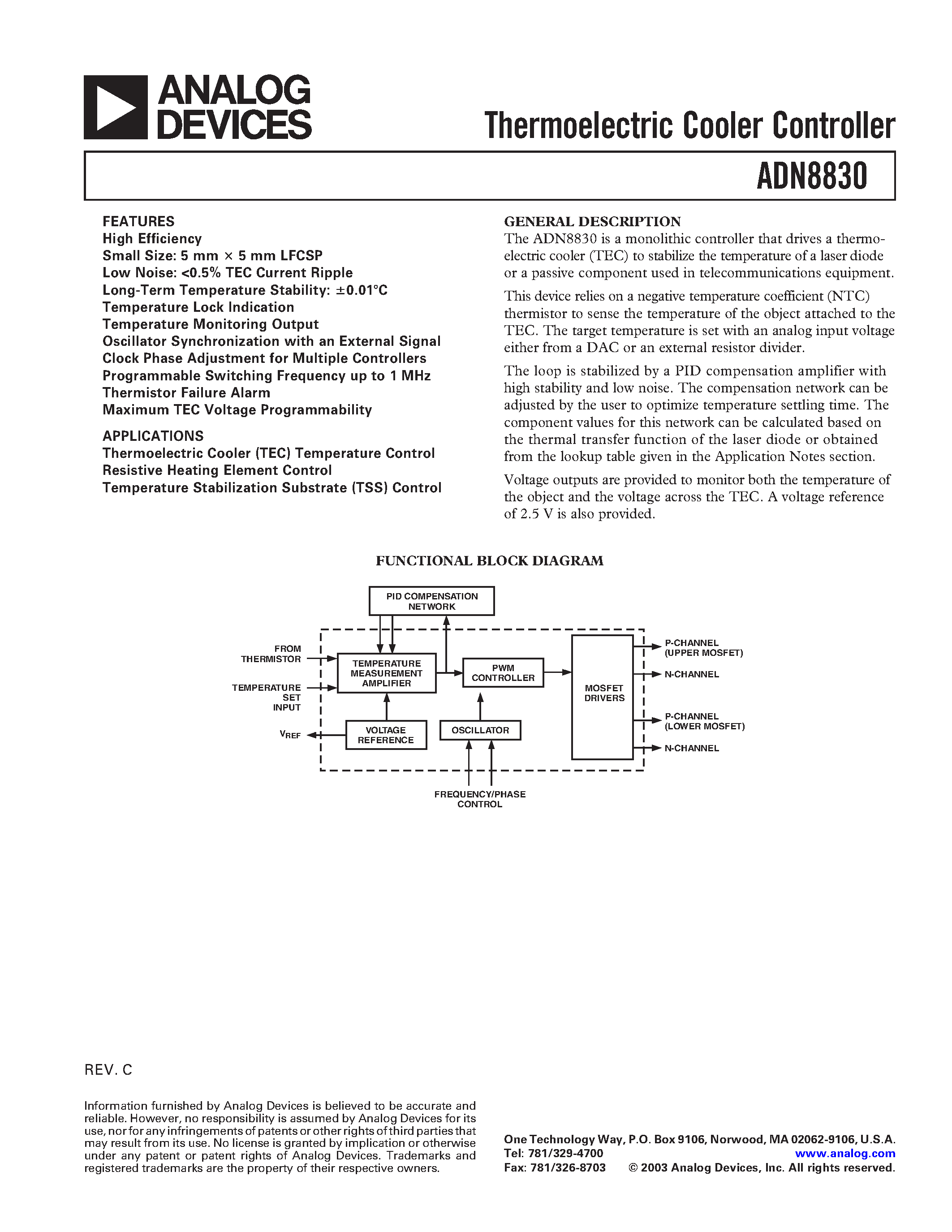Datasheet IRF7401 - Thermoelectric Cooler Controller page 1