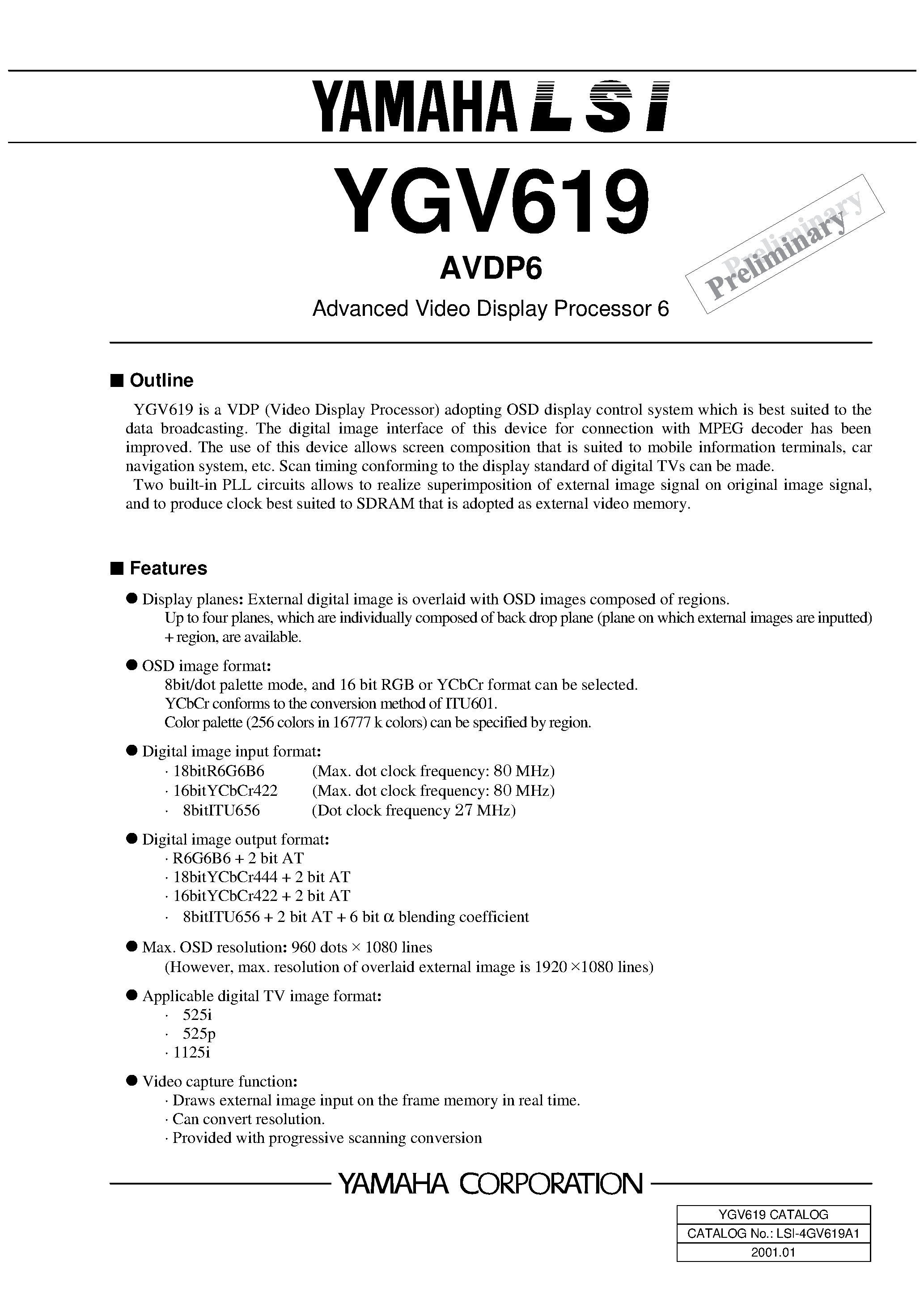 Даташит YGV619 - Advanced Video Display Processor 6 страница 1