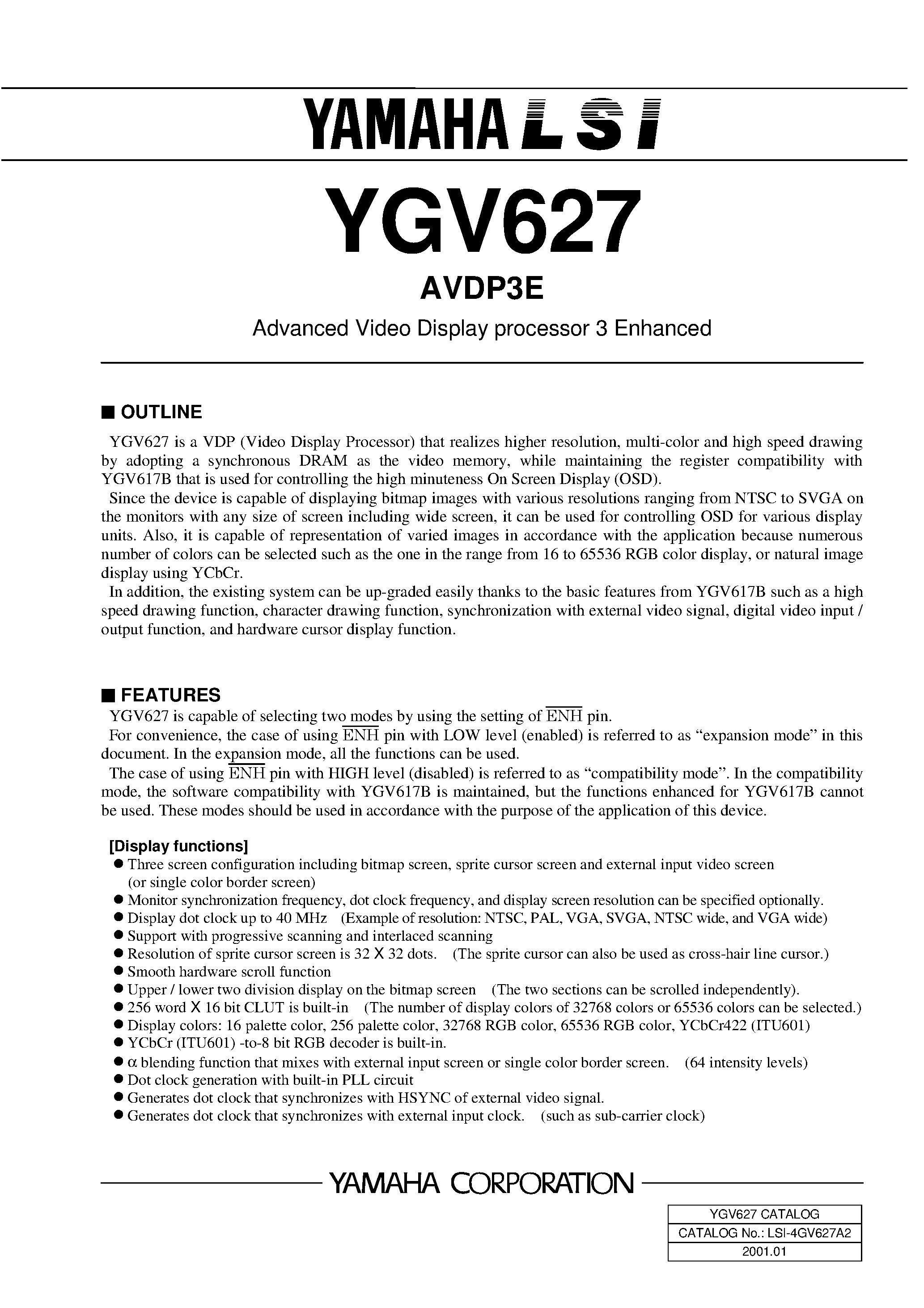 Даташит YGV627 - AVDP3E - Advanced Video Display processor 3 Enhanced страница 1