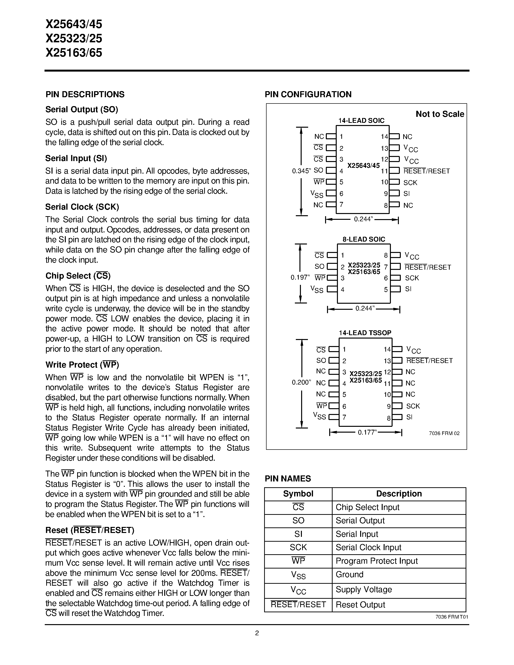 Datasheet X25643S14-1.8 - Programmable Watchdog Timer & V CC Supervisory Circuit w/Serial E 2 PROM page 2