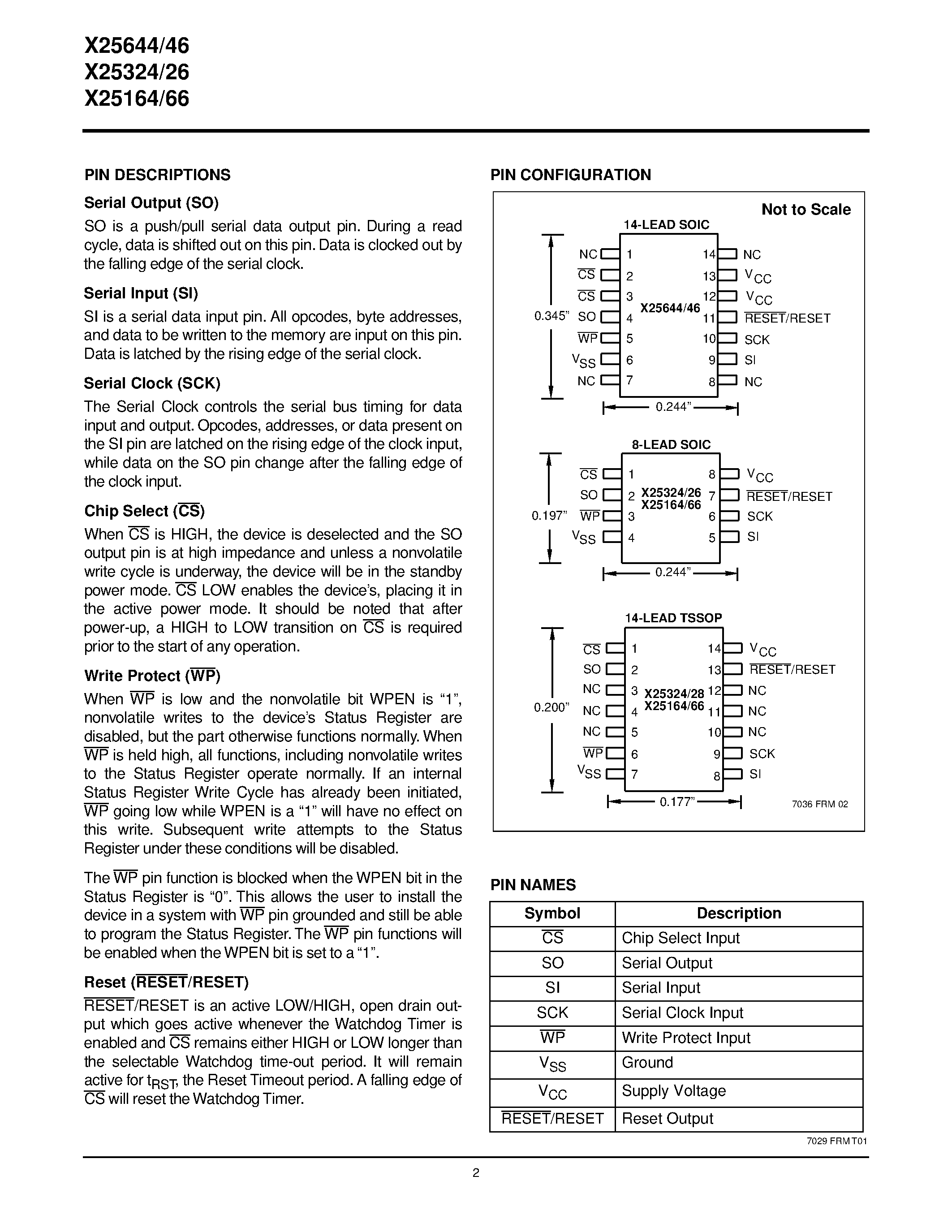 Datasheet X25644 - Programmable Watchdog Timer w/Serial E 2 PROM page 2