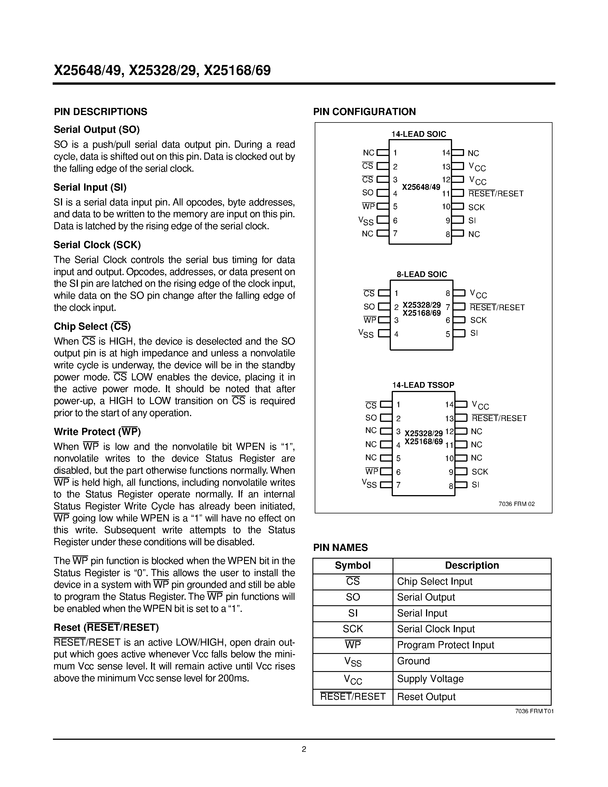 Даташит X25648S8I-1.8 - V CC Supervisory Circuit w/Serial E 2 PROM страница 2