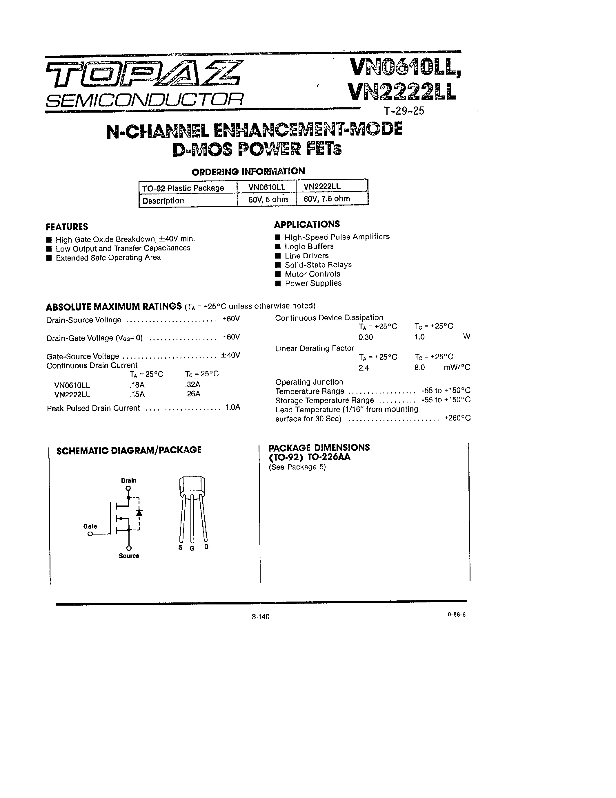 Datasheet VN2222LL - N CHANNEL ENHANCEMENT MODE D MOS POWER FETS page 1