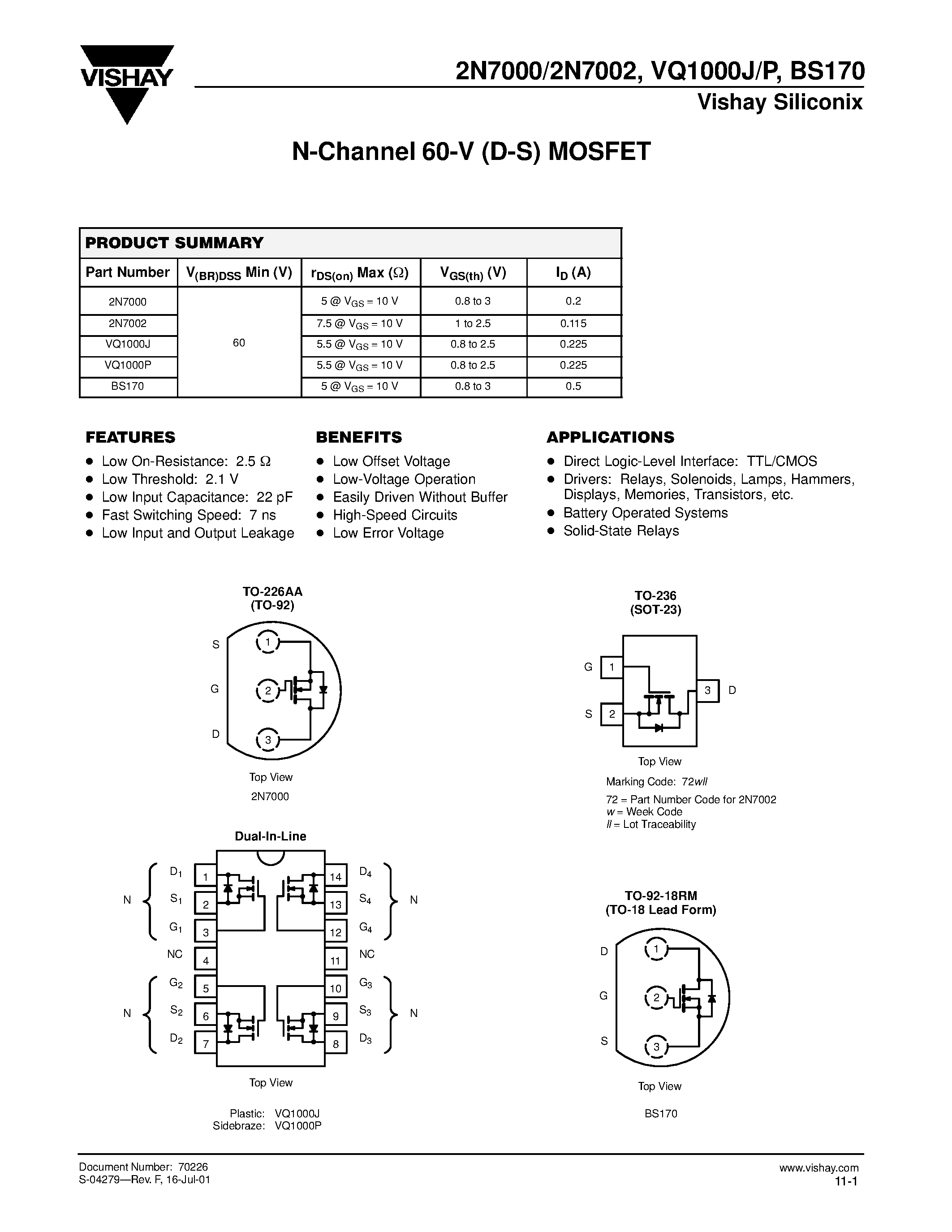 Даташит VQ1000P - N-Channel 60-V (D-S) MOSFET страница 1
