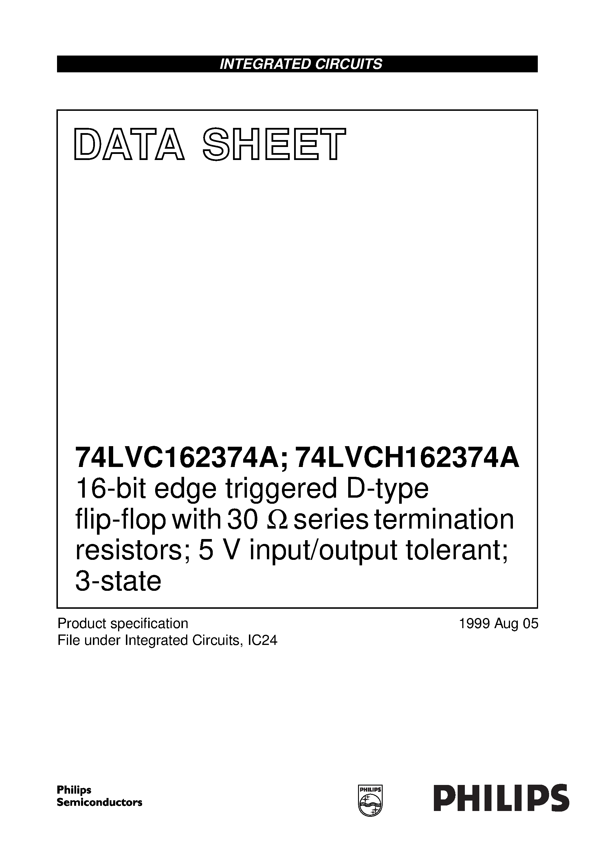 Datasheet VCH162374ADGG - 16-bit edge triggered D-type flip-flop with 30 ohmseries termination resistors; 5 V input/output tolerant; 3-state page 1