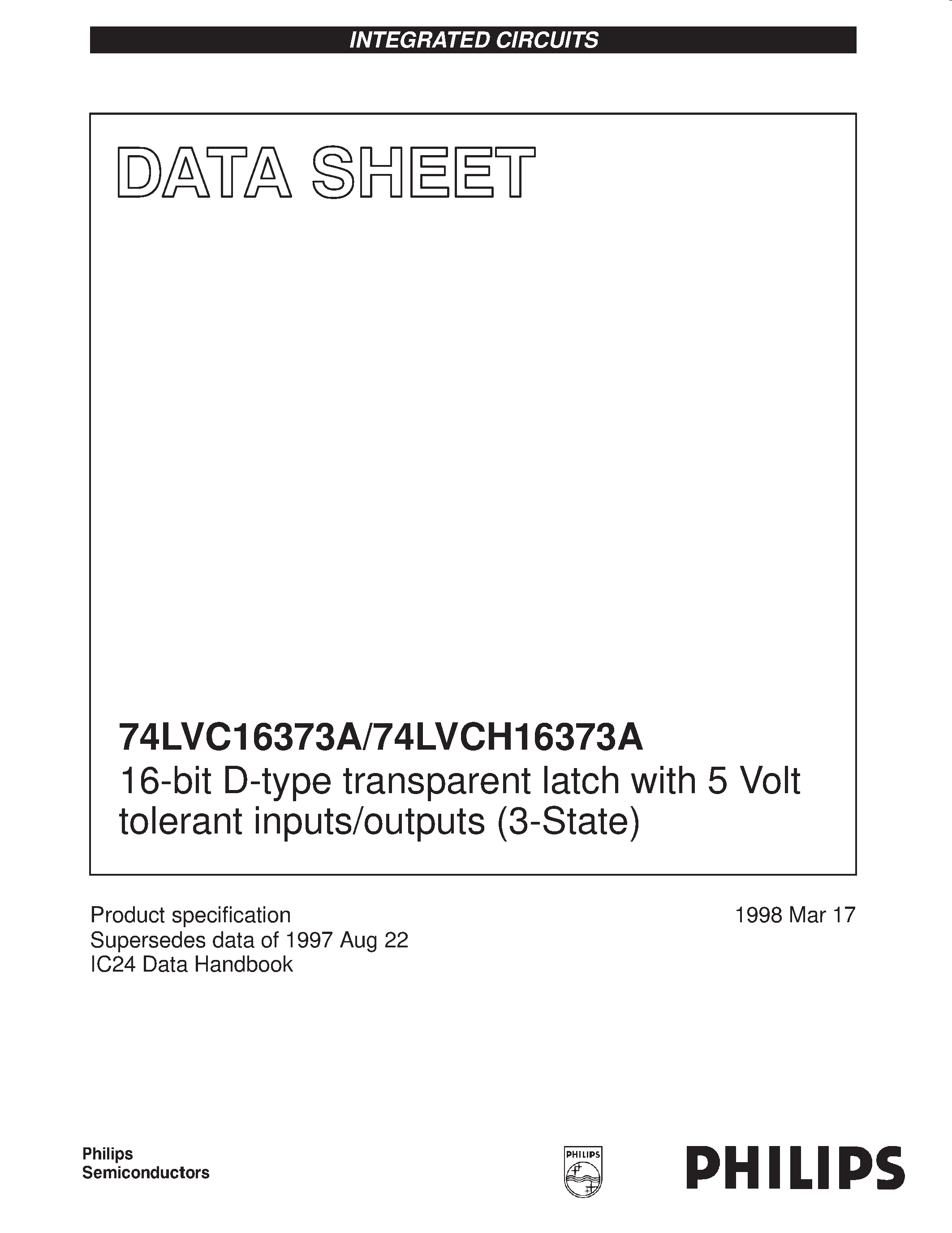 Datasheet VCH16373ADL - 16-bit D-type transparent latch with 5 Volt tolerant inputs/outputs 3-State page 1