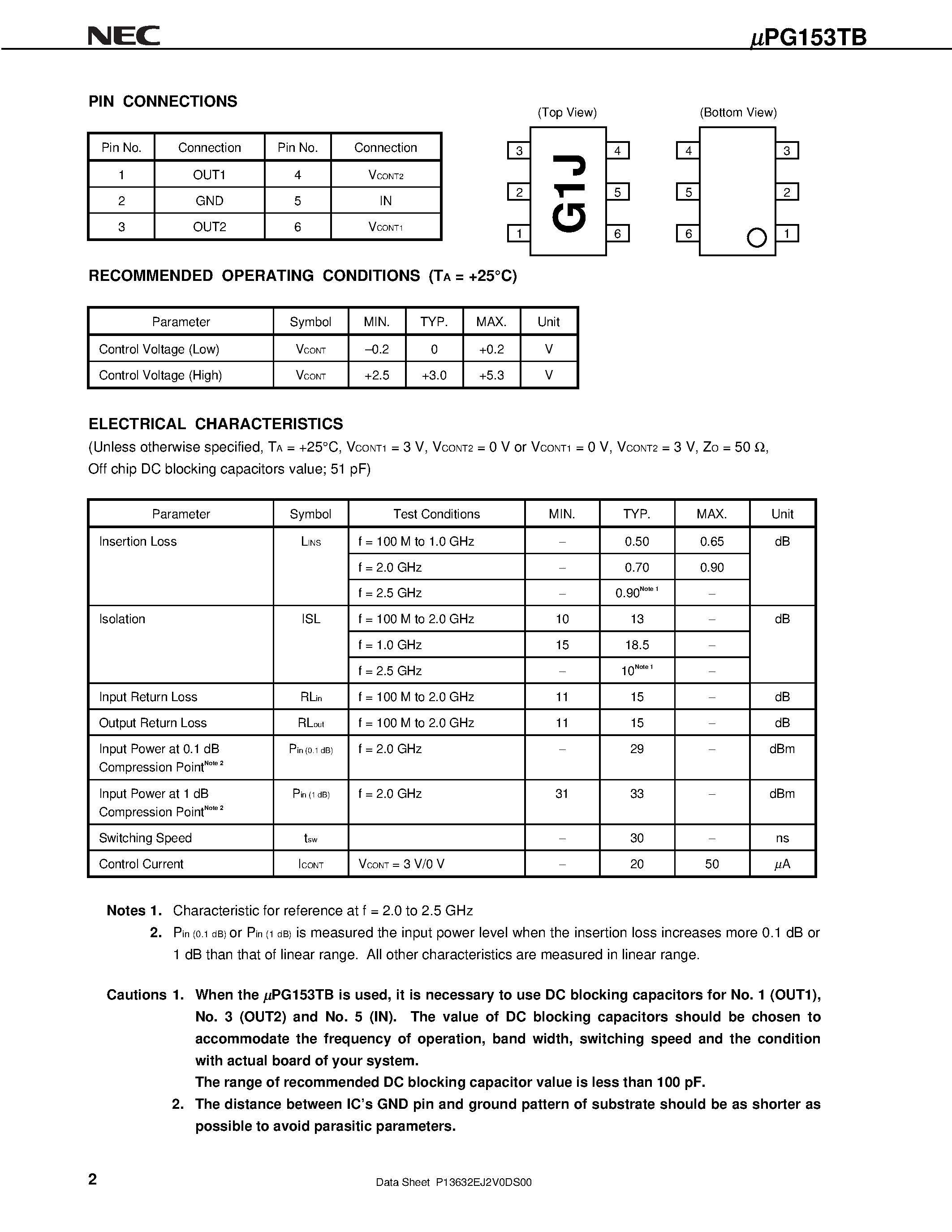 Datasheet UPG153TB - L-BAND SPDT SWITCH page 2