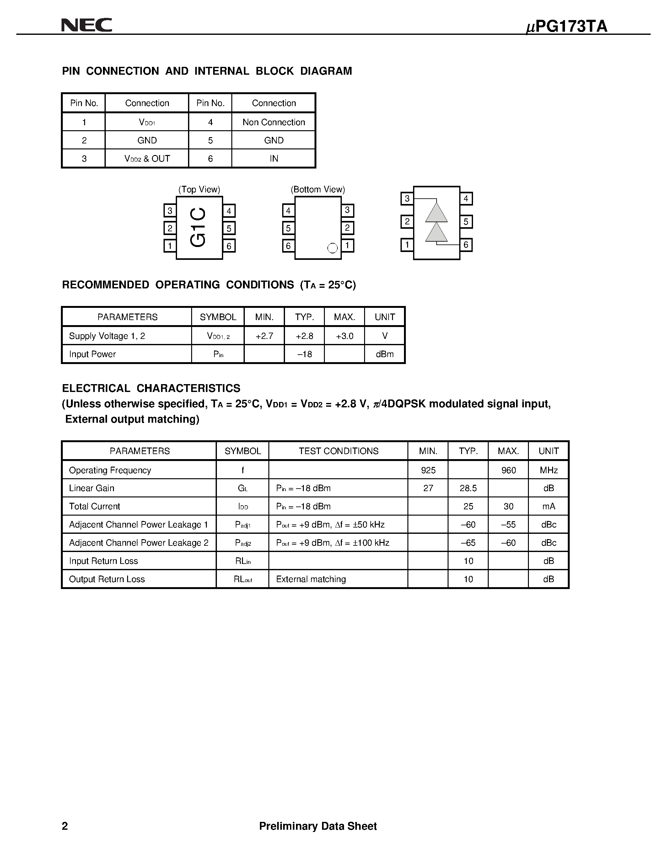 Datasheet UPG173TA - L-BAND PA DRIVER AMPLIFIER page 2