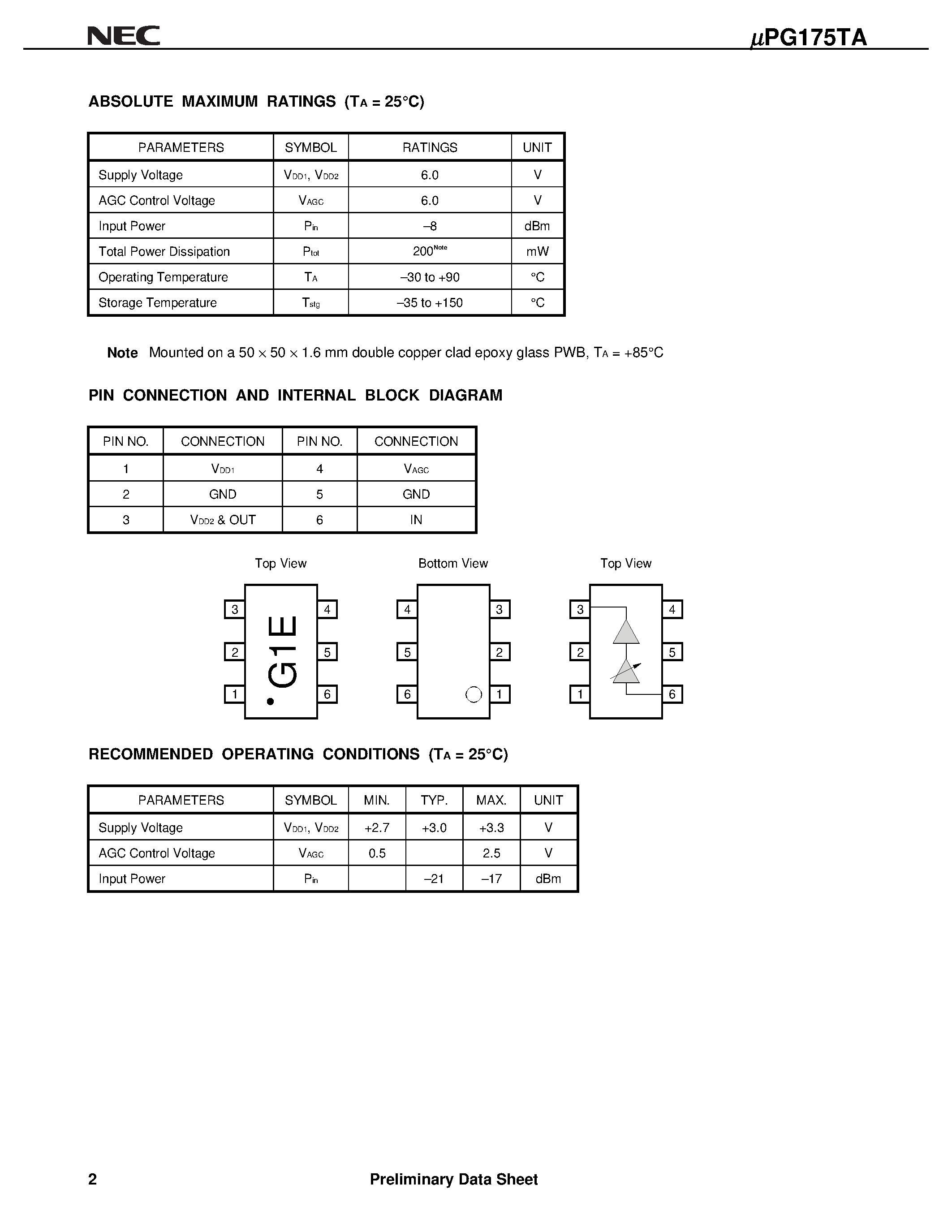 Datasheet UPG175TA - L-Band PA DRIVER AMPLIFIER page 2